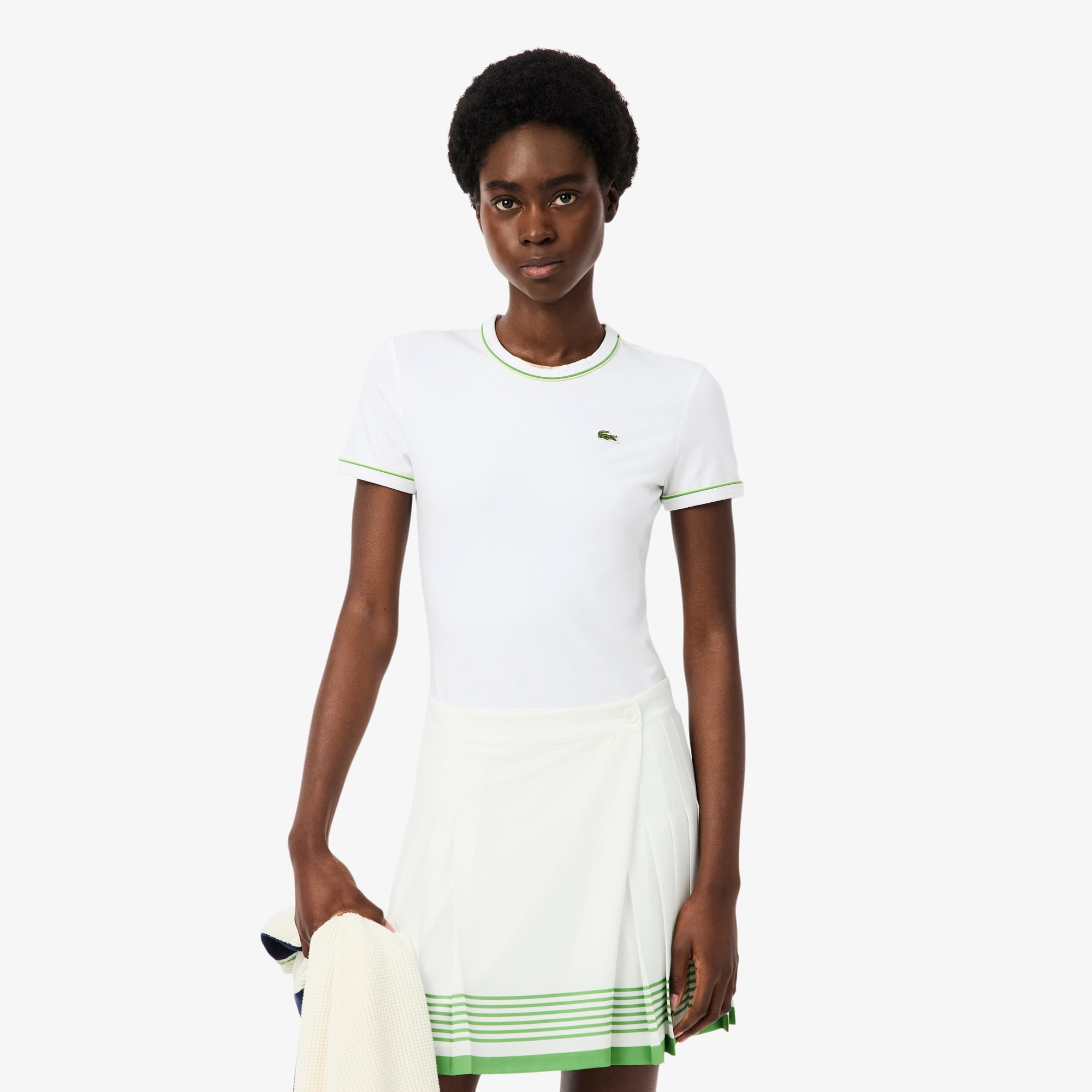 Lacoste Kadın Slim Fit Bisiklet Yaka Beyaz T-Shirt