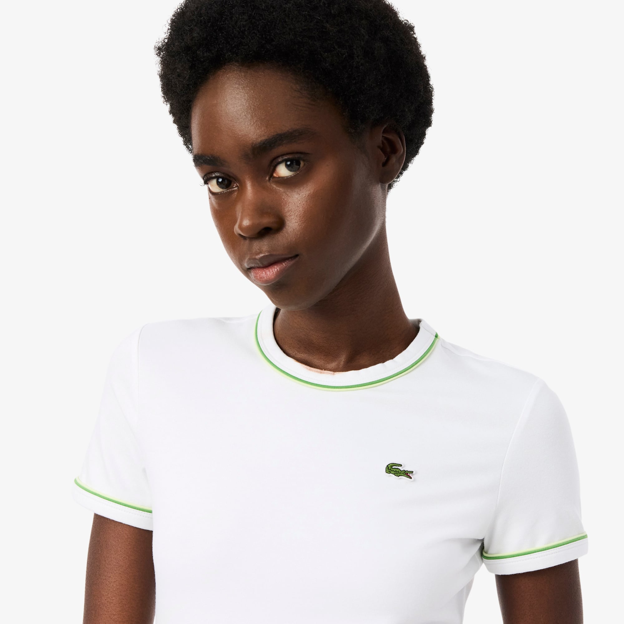 Lacoste Kadın Slim Fit Bisiklet Yaka Beyaz T-Shirt görsel 2