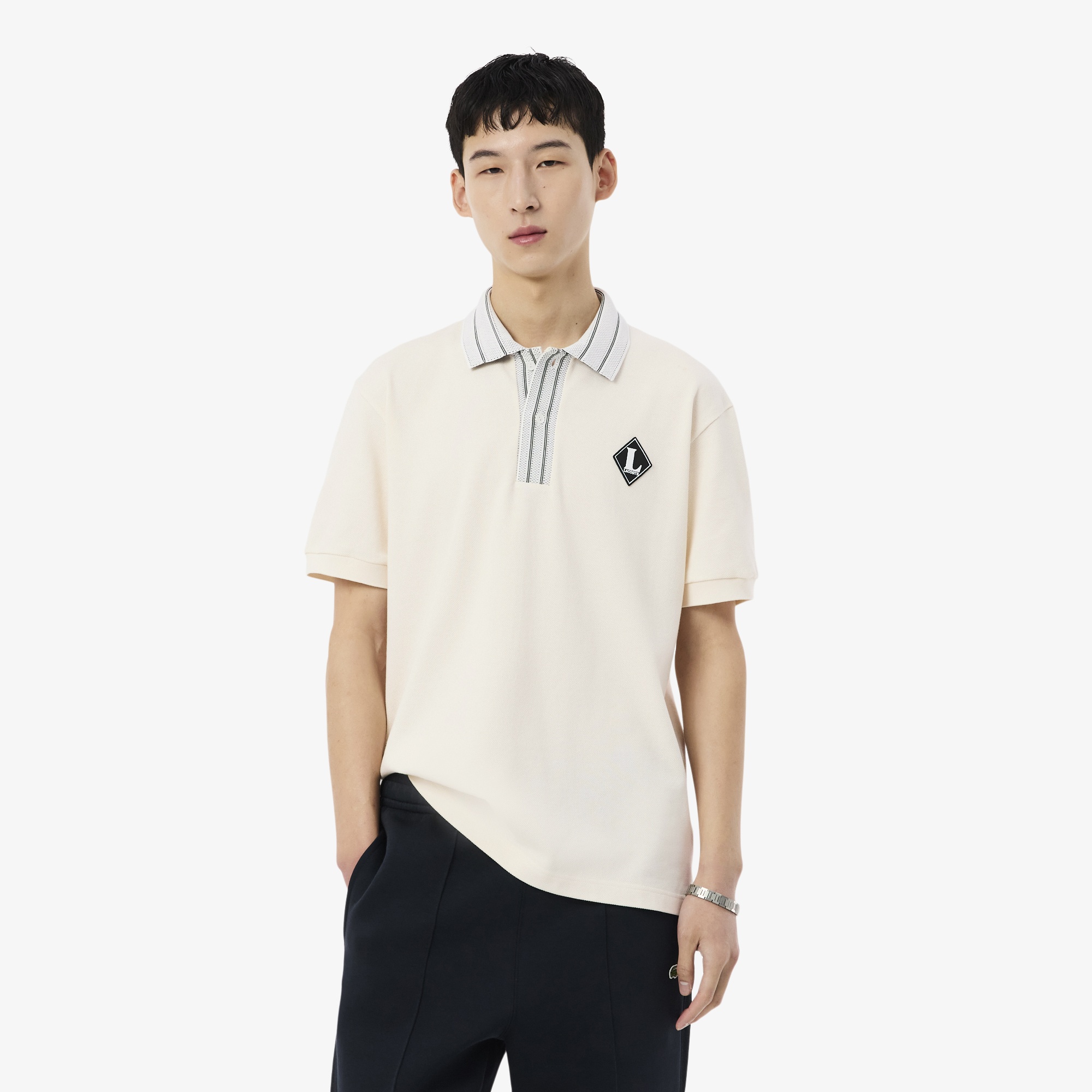 Erkek Classic Fit Baskılı Krem Polo