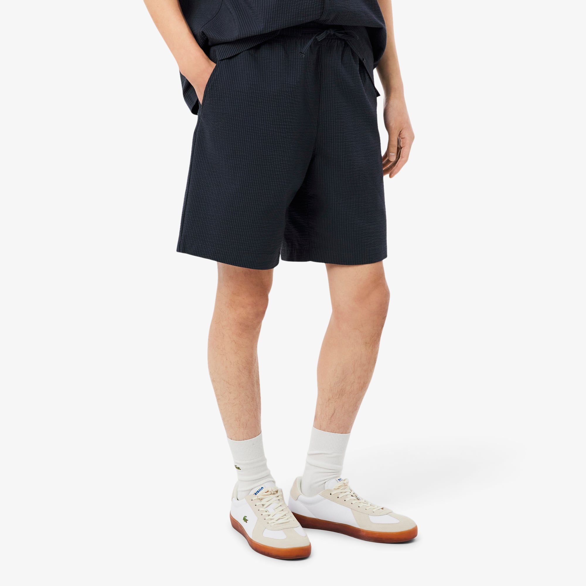Lacoste Erkek Relaxed Fit Çizgili Siyah Şort görsel 2