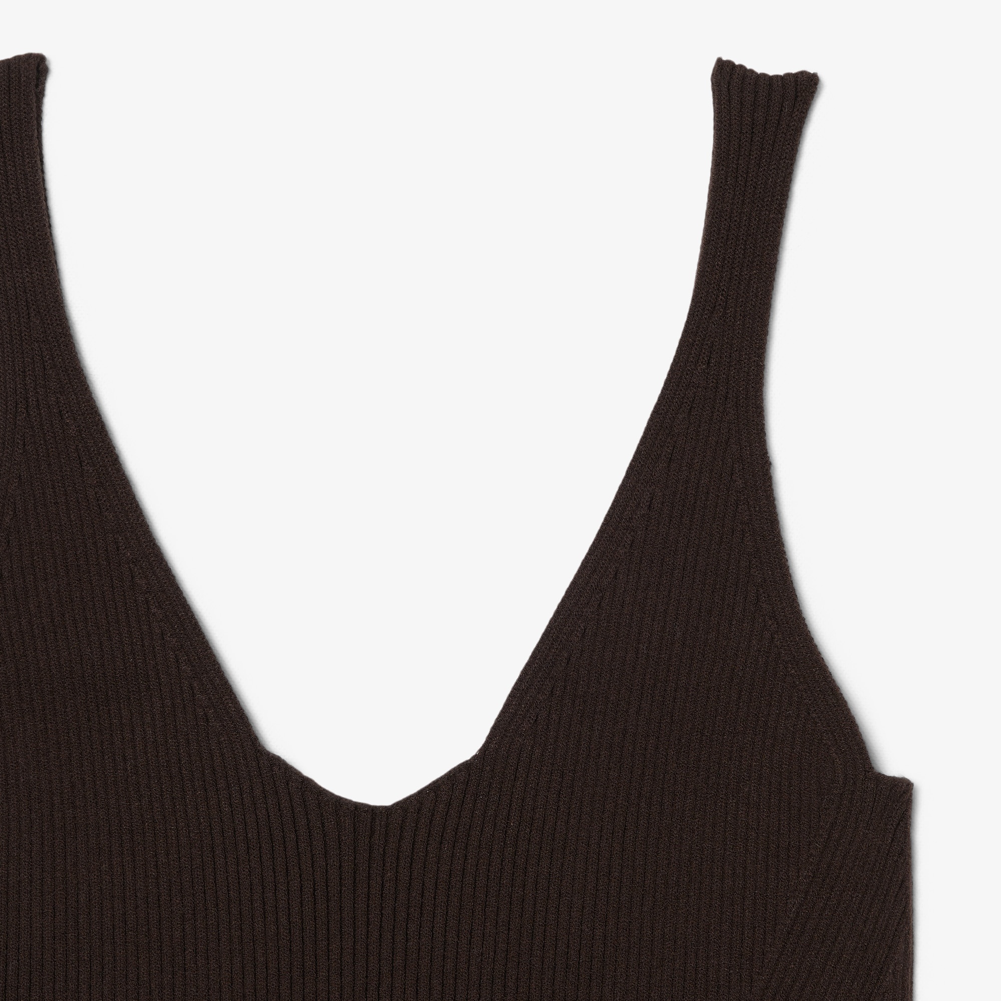 Kadın Slim Fit Kolsuz V Yaka Koyu Kahverengi Elbise