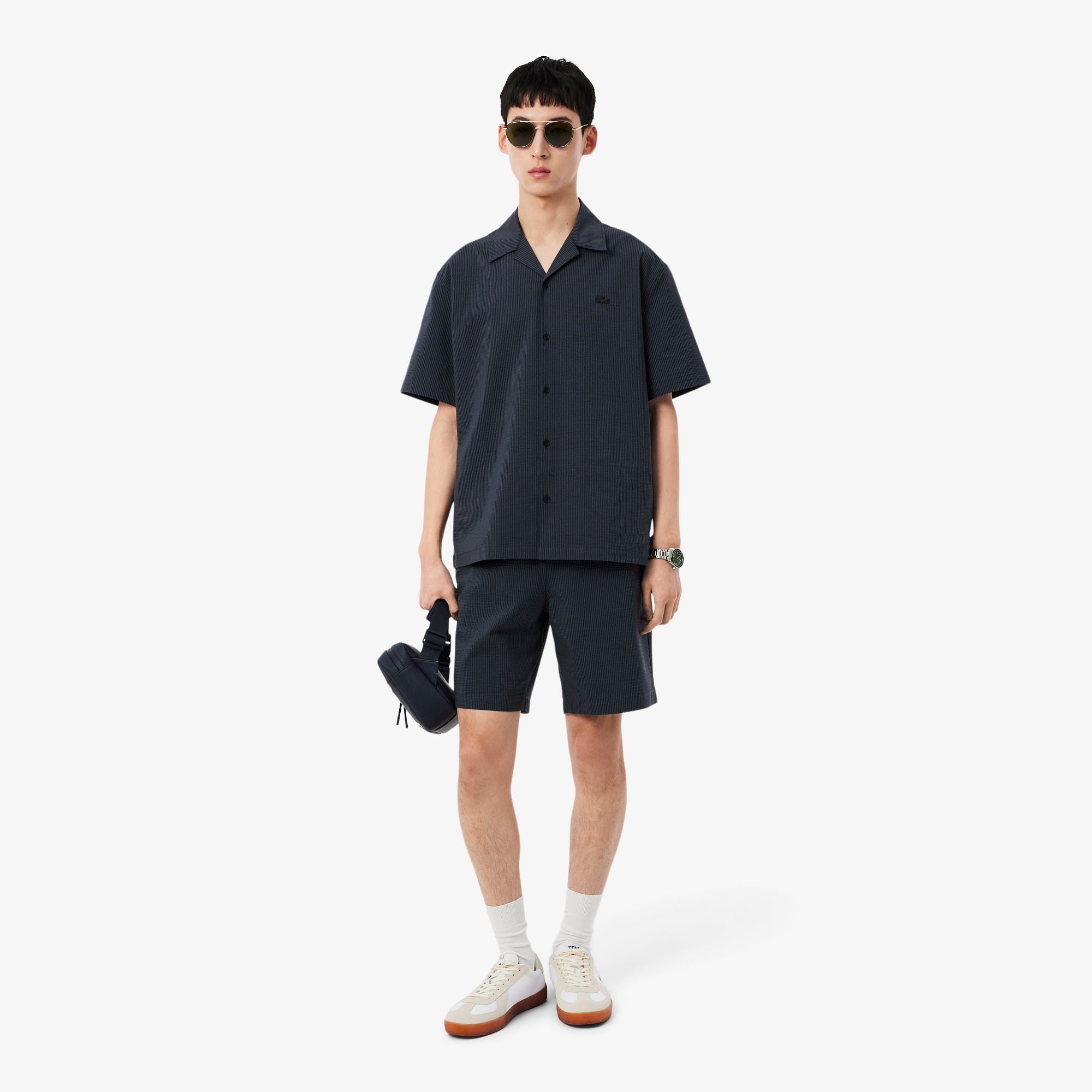 Lacoste Erkek Relaxed Fit Çizgili Siyah Şort görsel 7