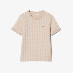 Kadın Slim Fit Bisiklet Yaka Monogram Açık Pembe T-Shirt Pembe