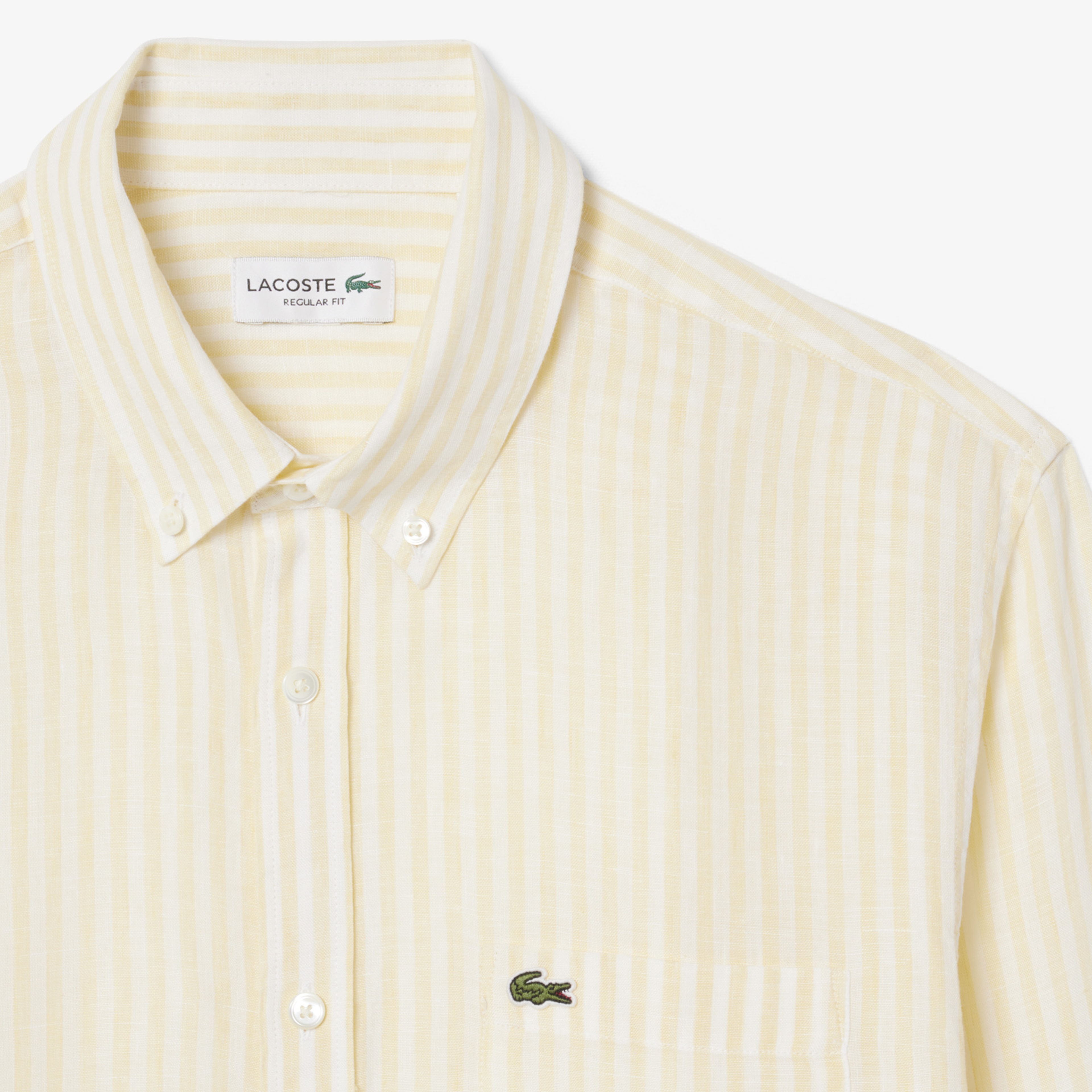 Erkek Regular Fit Düğmeli Yaka Çizgili Sarı Gömlek