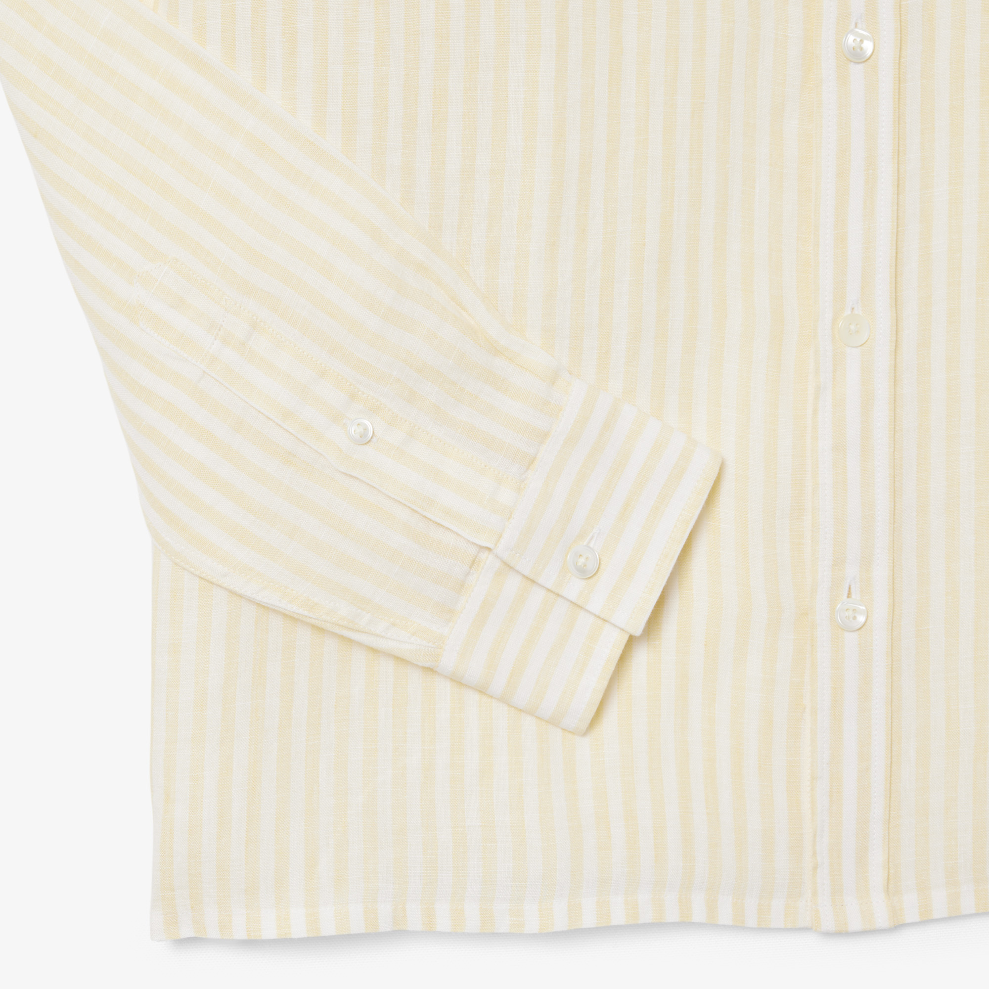 Lacoste Erkek Regular Fit Düğmeli Yaka Çizgili Keten Sarı Gömlek görsel 7