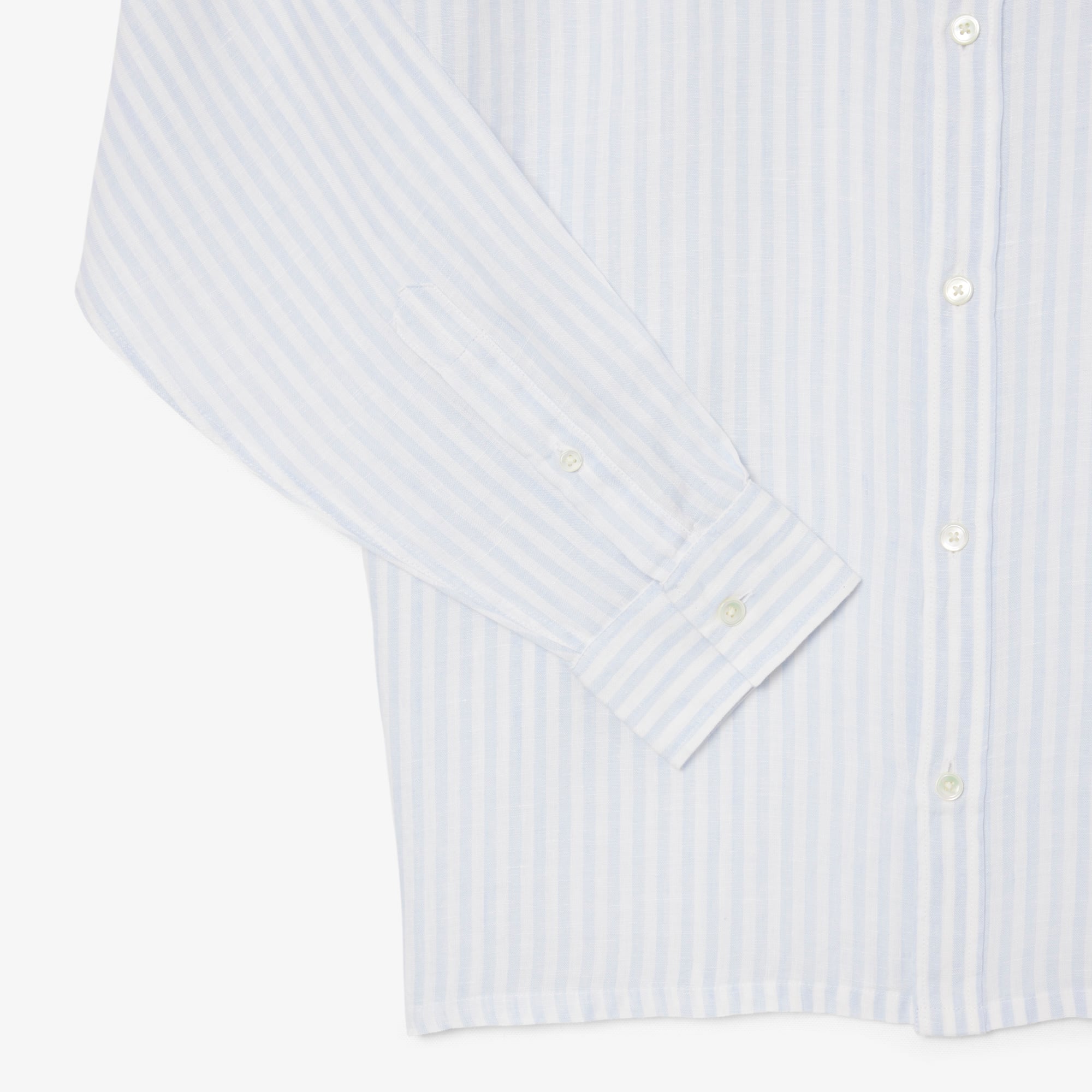 Lacoste Erkek Regular Fit Düğmeli Yaka Çizgili Keten Mavi Gömlek görsel 7