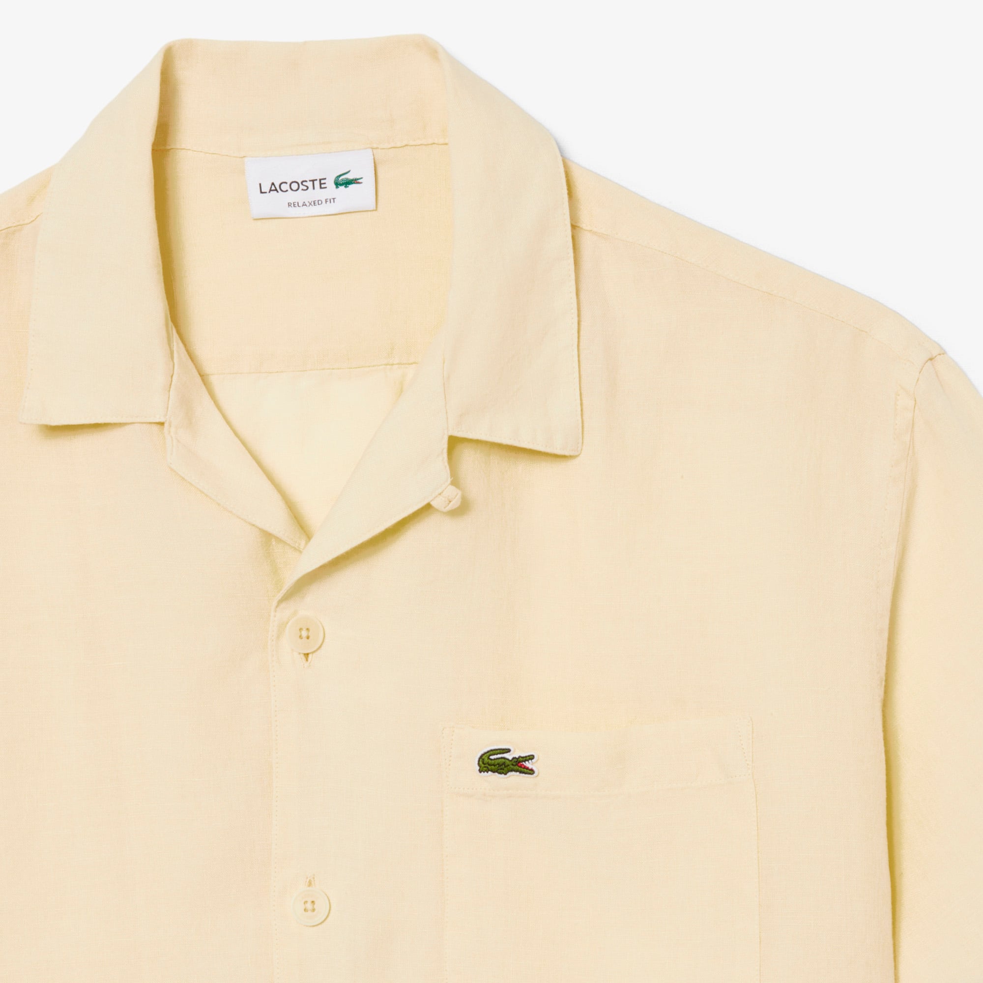 Lacoste Erkek Relaxed Fit Kısa Kollu Keten Krem Gömlek görsel 5