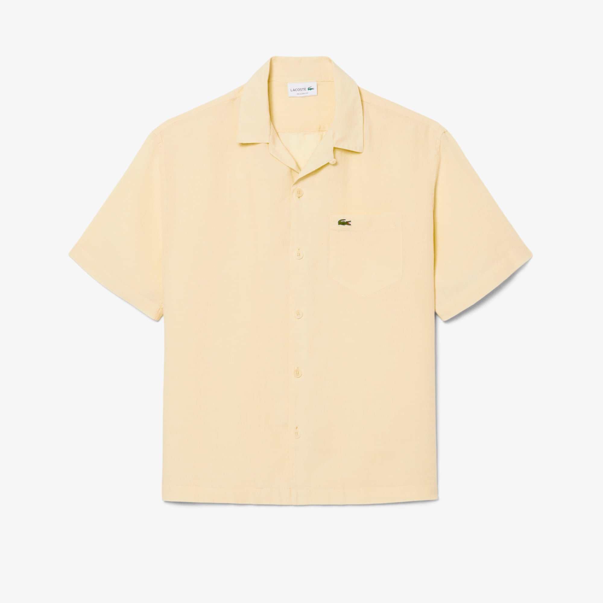 Lacoste Erkek Relaxed Fit Kısa Kollu Keten Krem Gömlek görsel 4