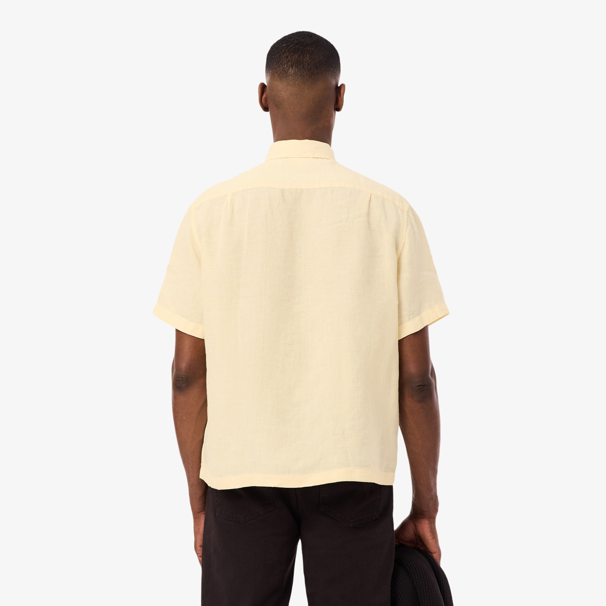 Lacoste Erkek Relaxed Fit Kısa Kollu Keten Krem Gömlek görsel 3