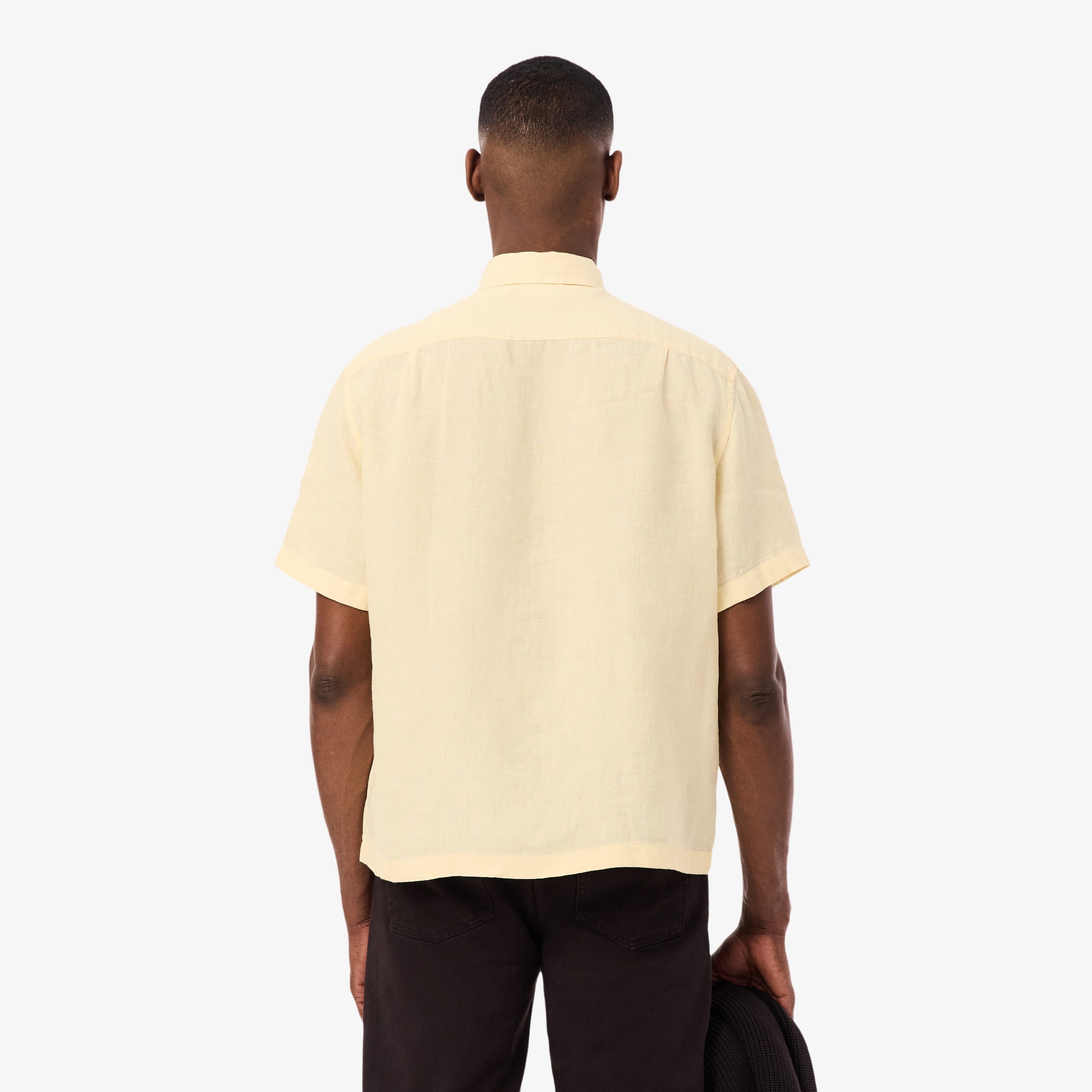 Erkek Relaxed Fit Kısa Kollu Keten Krem Gömlek