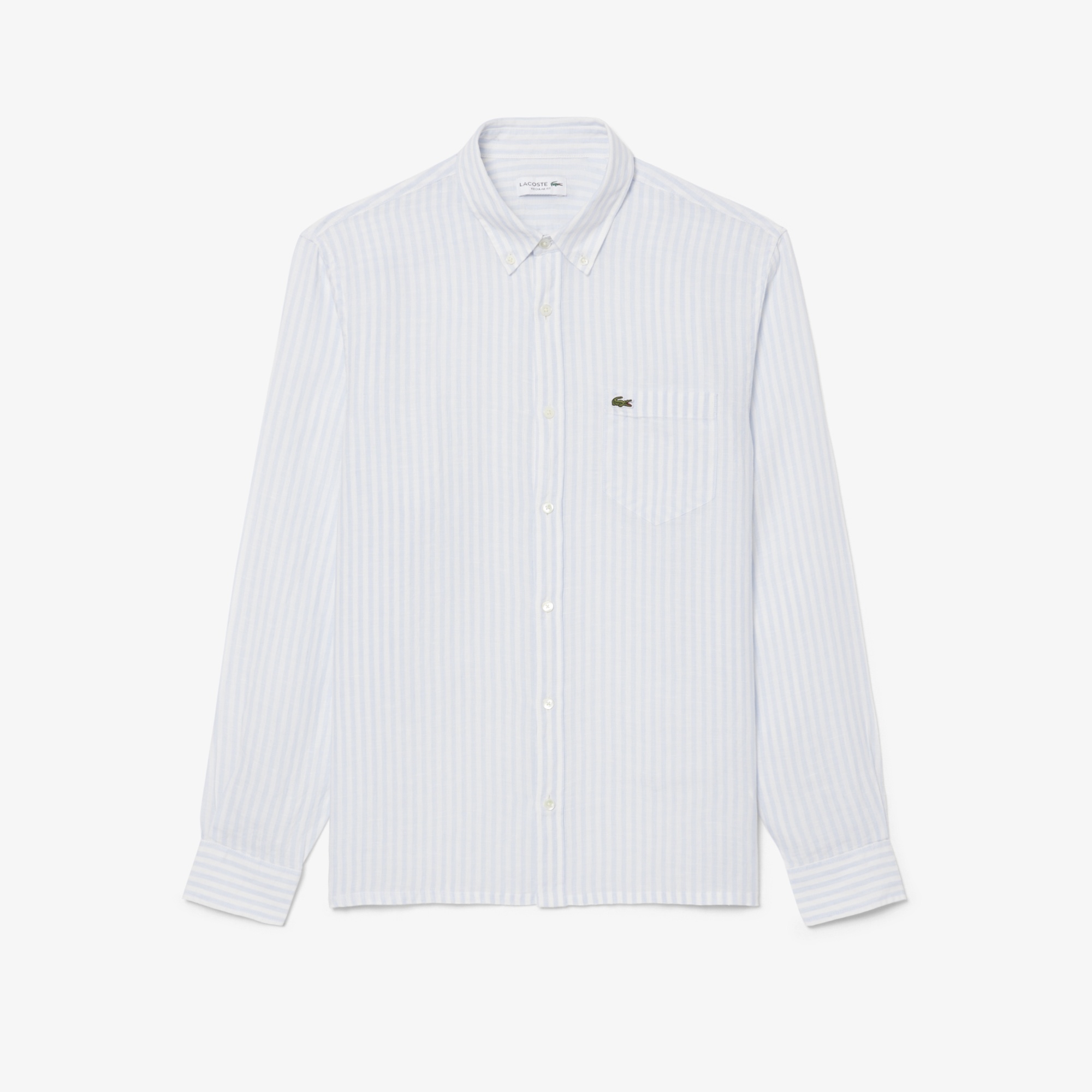 Erkek Regular Fit Düğmeli Yaka Çizgili Mavi Gömlek