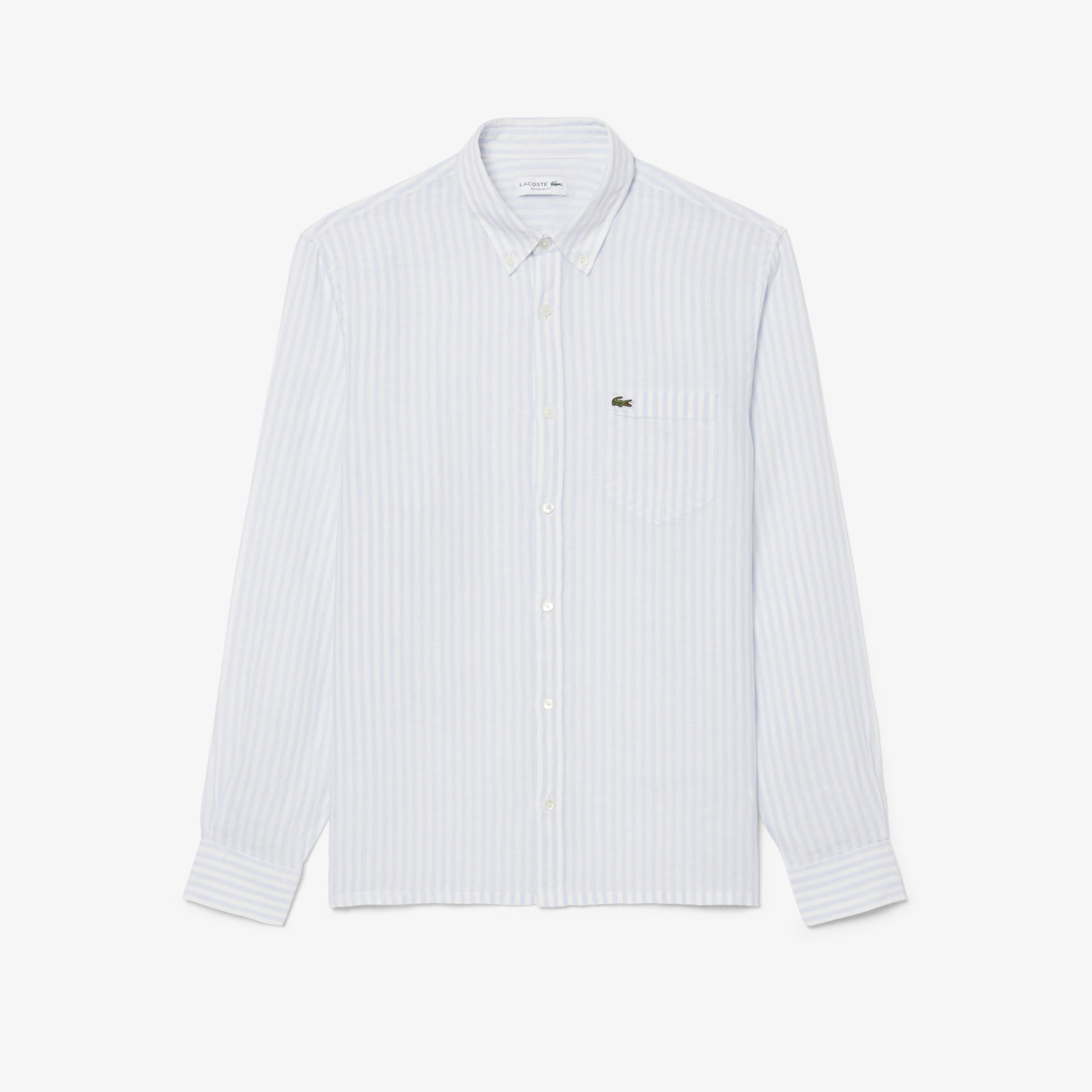 Erkek Regular Fit Düğmeli Yaka Çizgili Mavi Gömlek