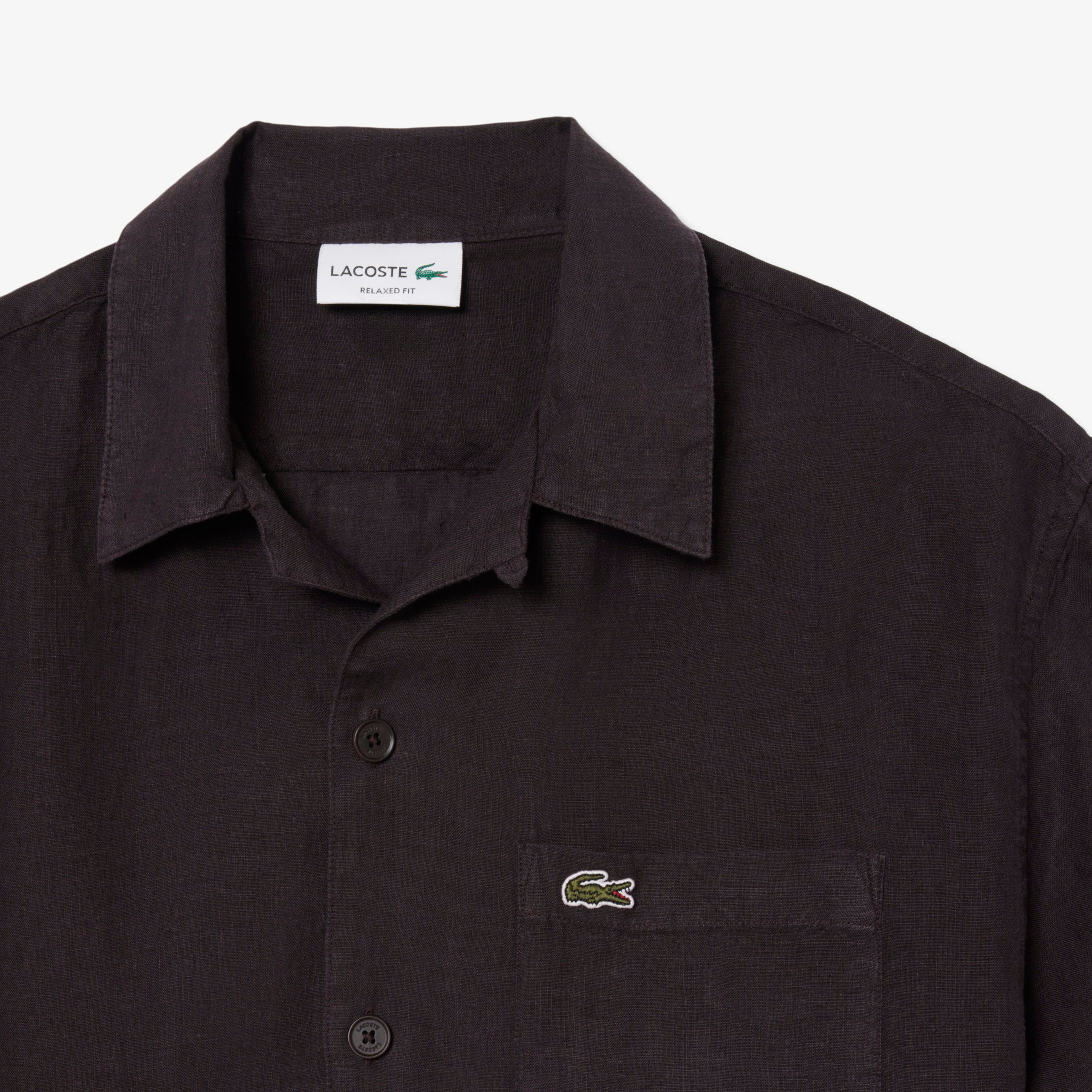 Erkek Relaxed Fit Kısa Kollu Koyu Kahverengi Gömlek