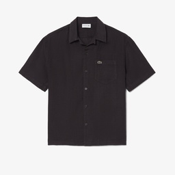 Erkek Relaxed Fit Kısa Kollu Koyu Kahverengi Gömlek Kahverengi