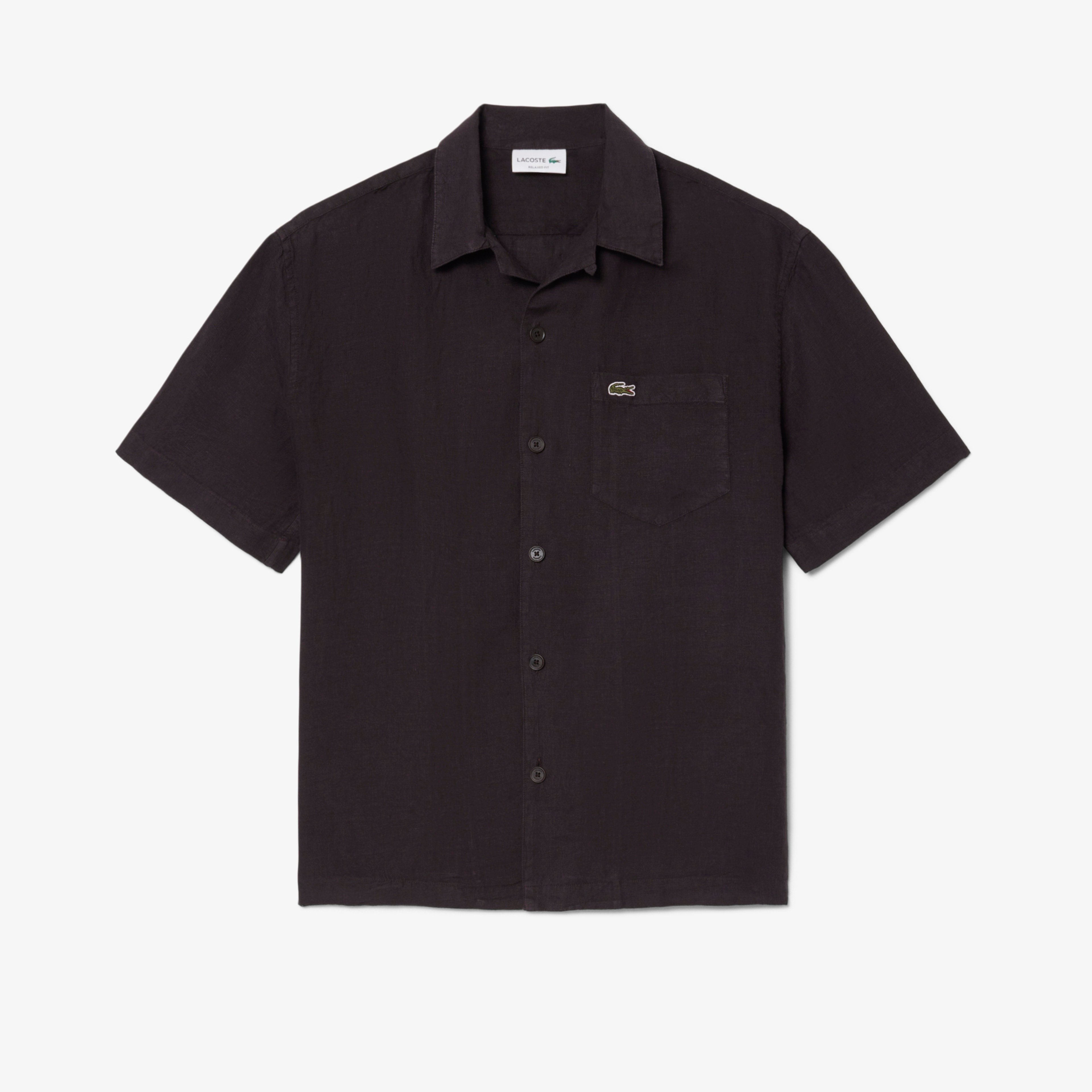 Erkek Relaxed Fit Kısa Kollu Koyu Kahverengi Gömlek