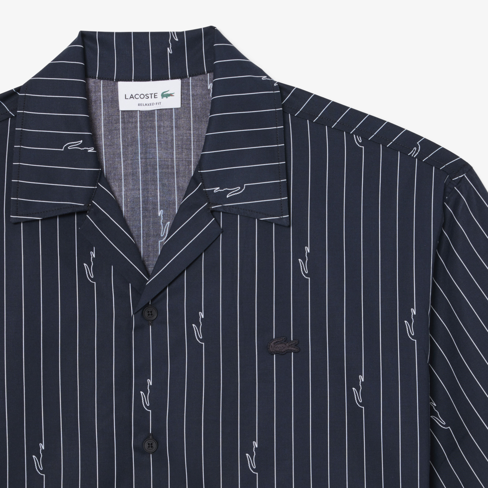 Lacoste Erkek Relaxed Fit Kısa Kollu Organik Pamuk Siyah Gömlek görsel 6