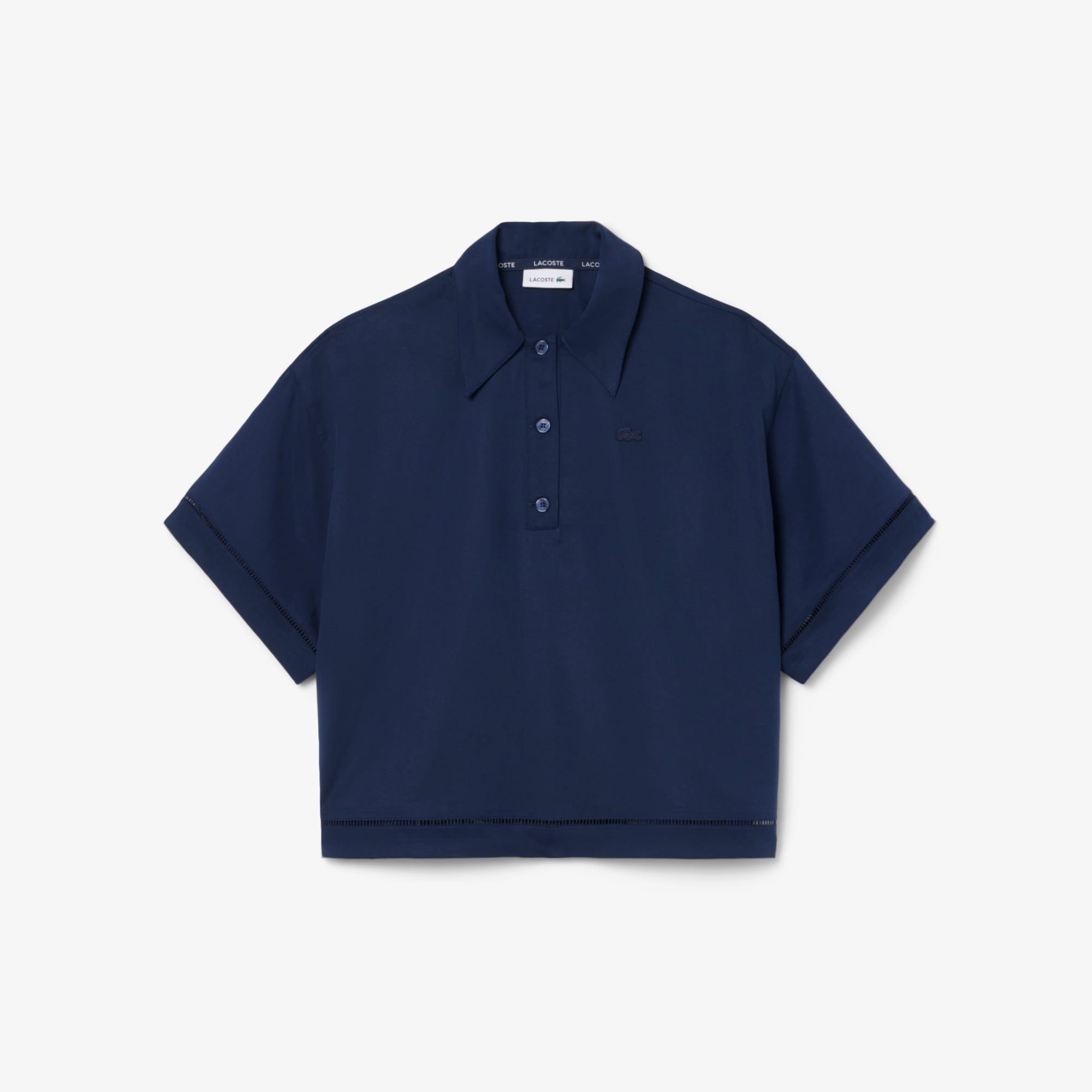 Lacoste Kadın Oversize Fit Truvakar Kollu Lacivert Polo görsel 5
