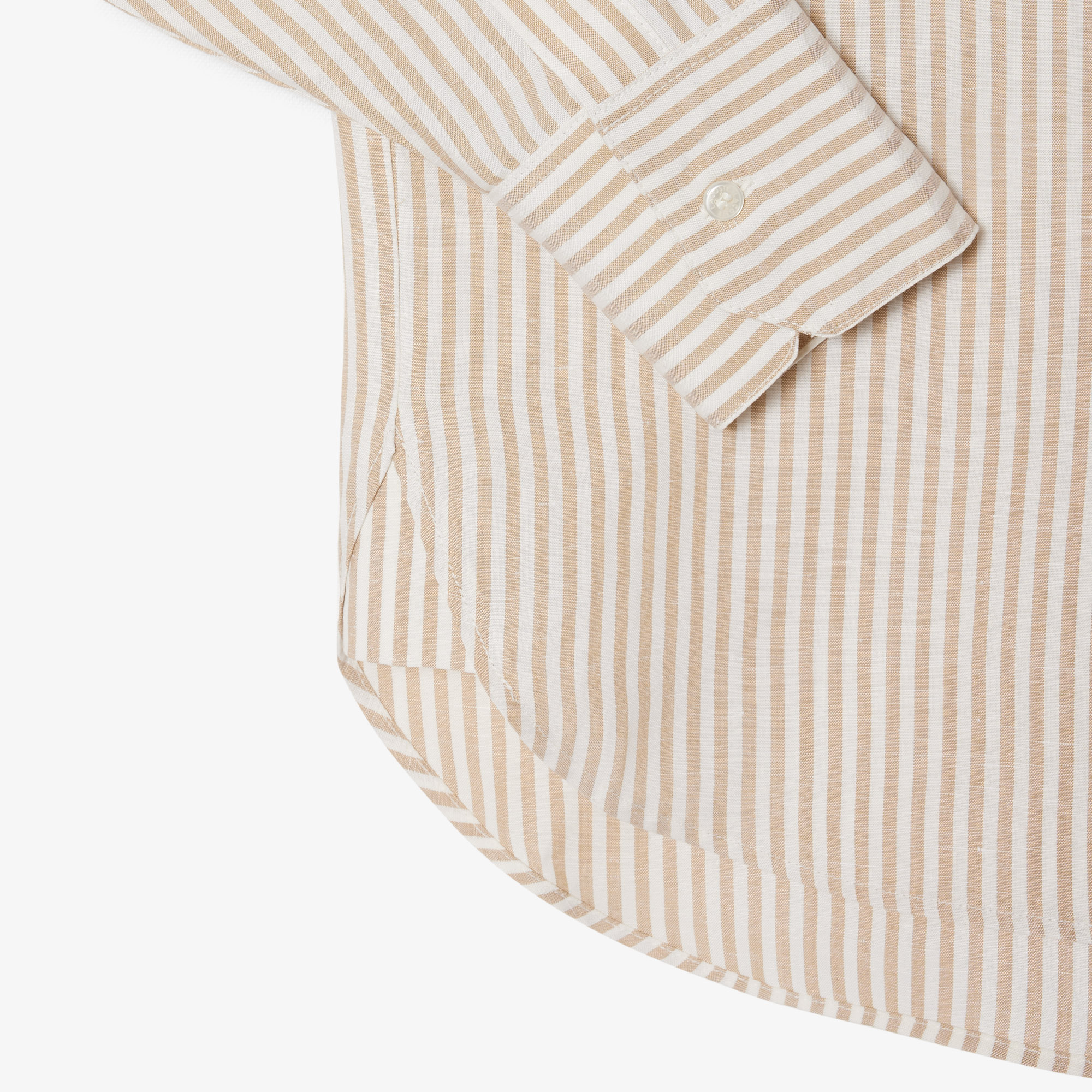 Lacoste Kadın Oversize Fit Çizgili Keten Krem Gömlek görsel 7