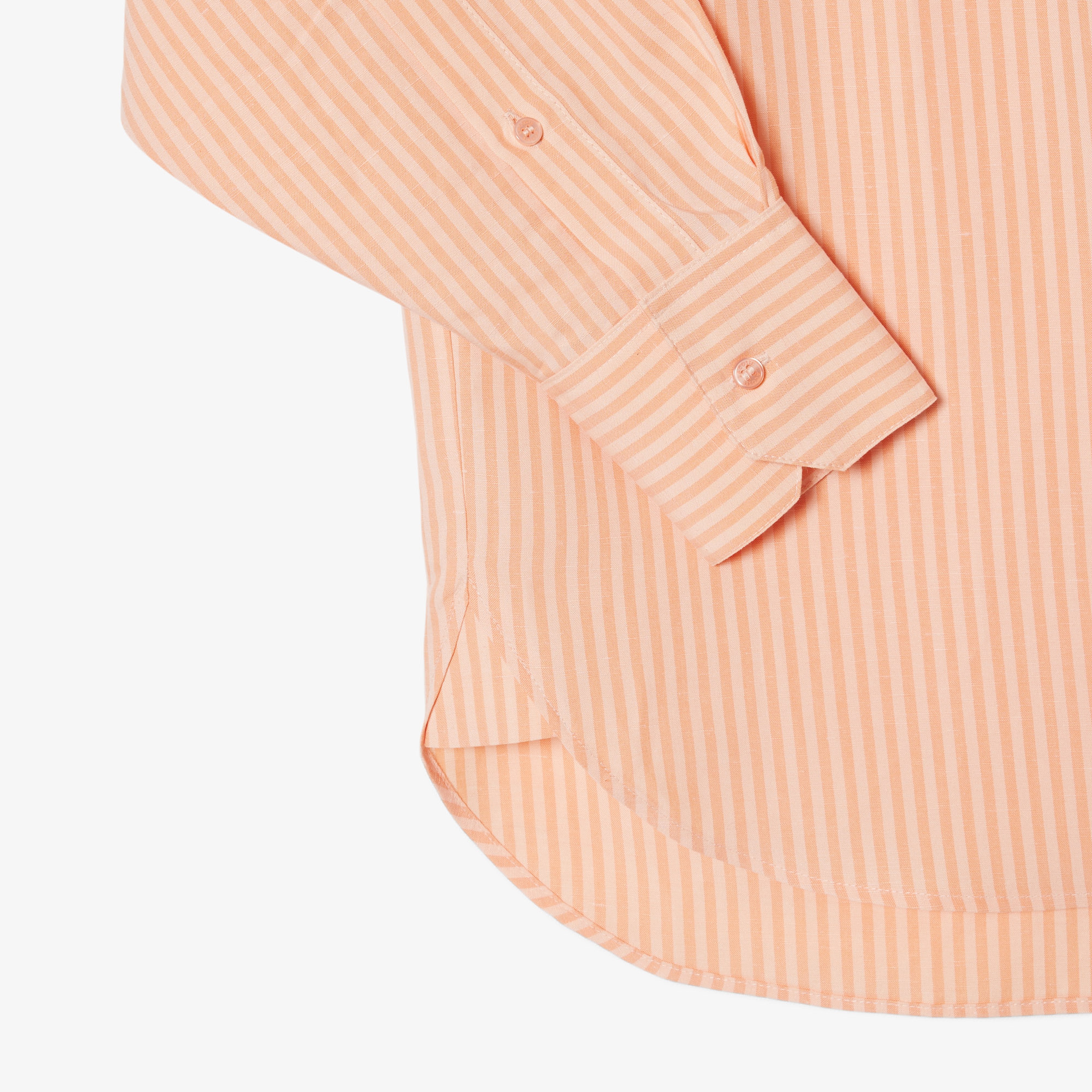 Kadın Oversize Fit Çizgili Keten Turuncu Gömlek Kadın Oversize Fit Çizgili Keten Turuncu Gömlek