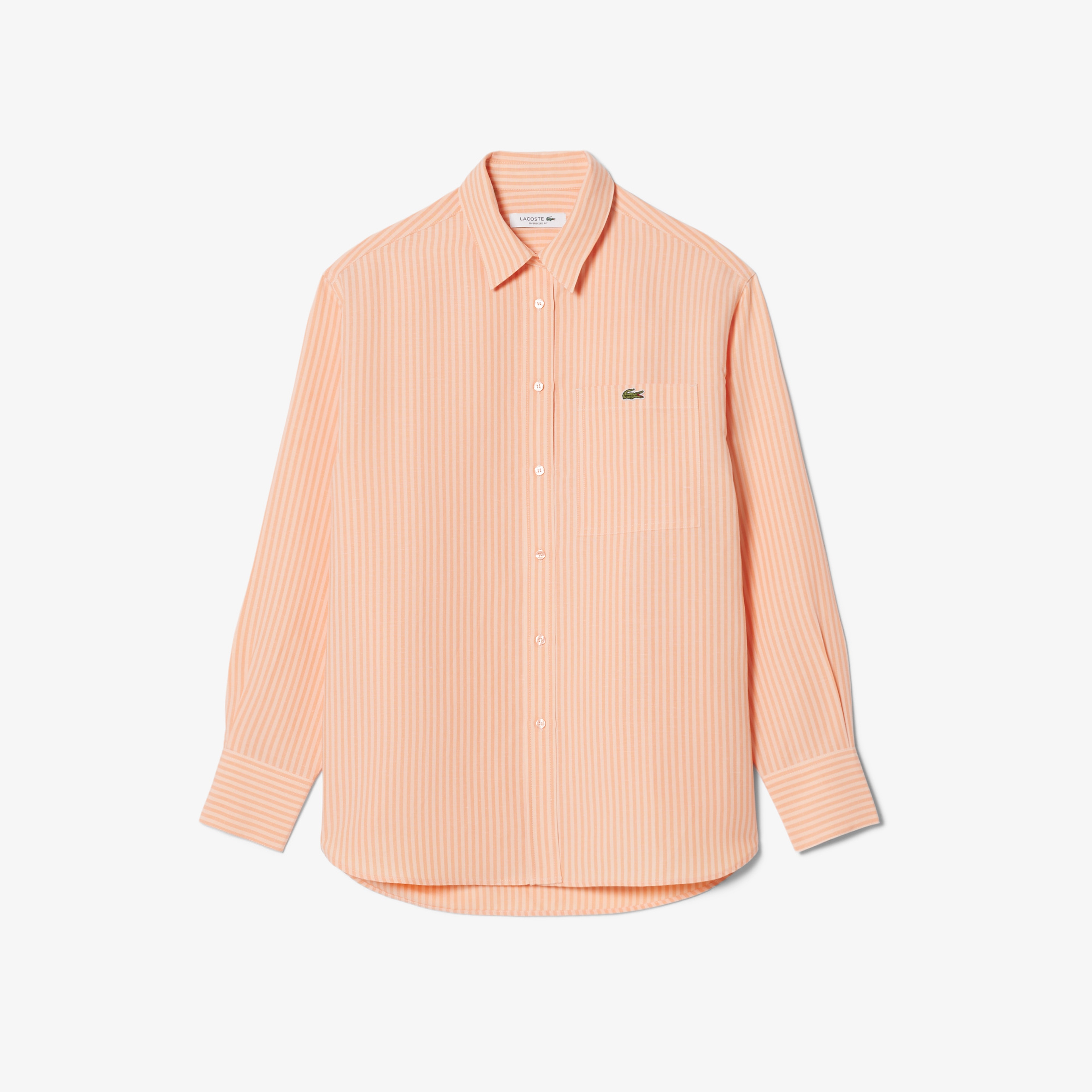 Kadın Oversize Fit Çizgili Keten Turuncu Gömlek Kadın Oversize Fit Çizgili Keten Turuncu Gömlek