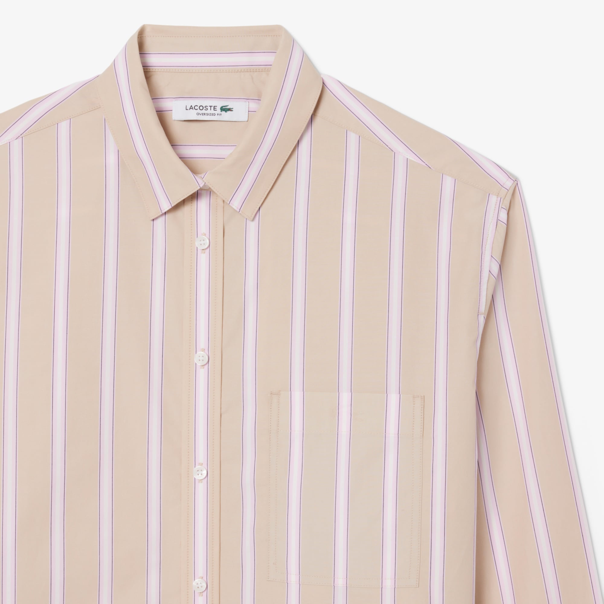 Lacoste Kadın Oversize Fit Çizgili Pembe Gömlek görsel 6