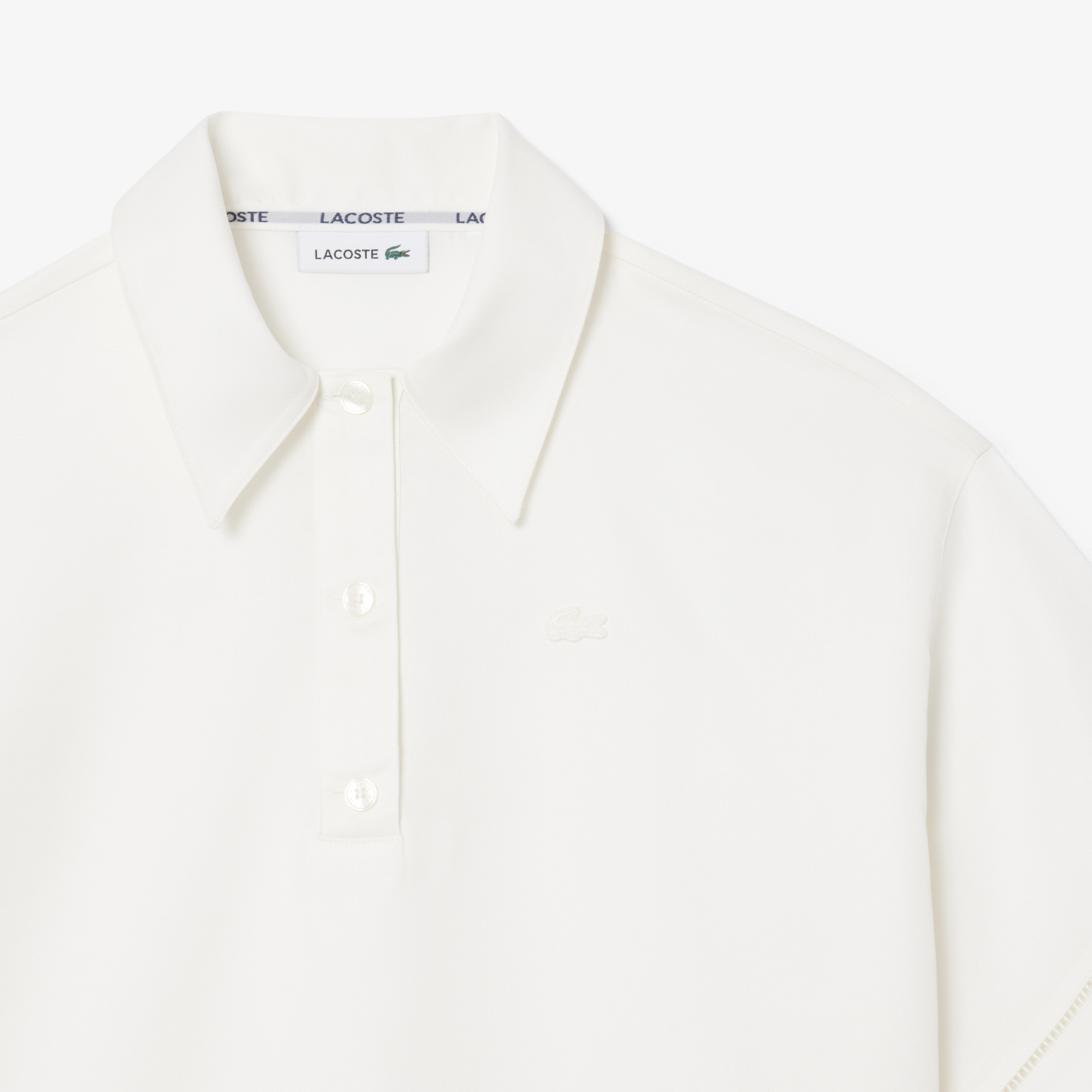 Lacoste Kadın Oversize Fit Truvakar Kollu Beyaz Polo görsel 6