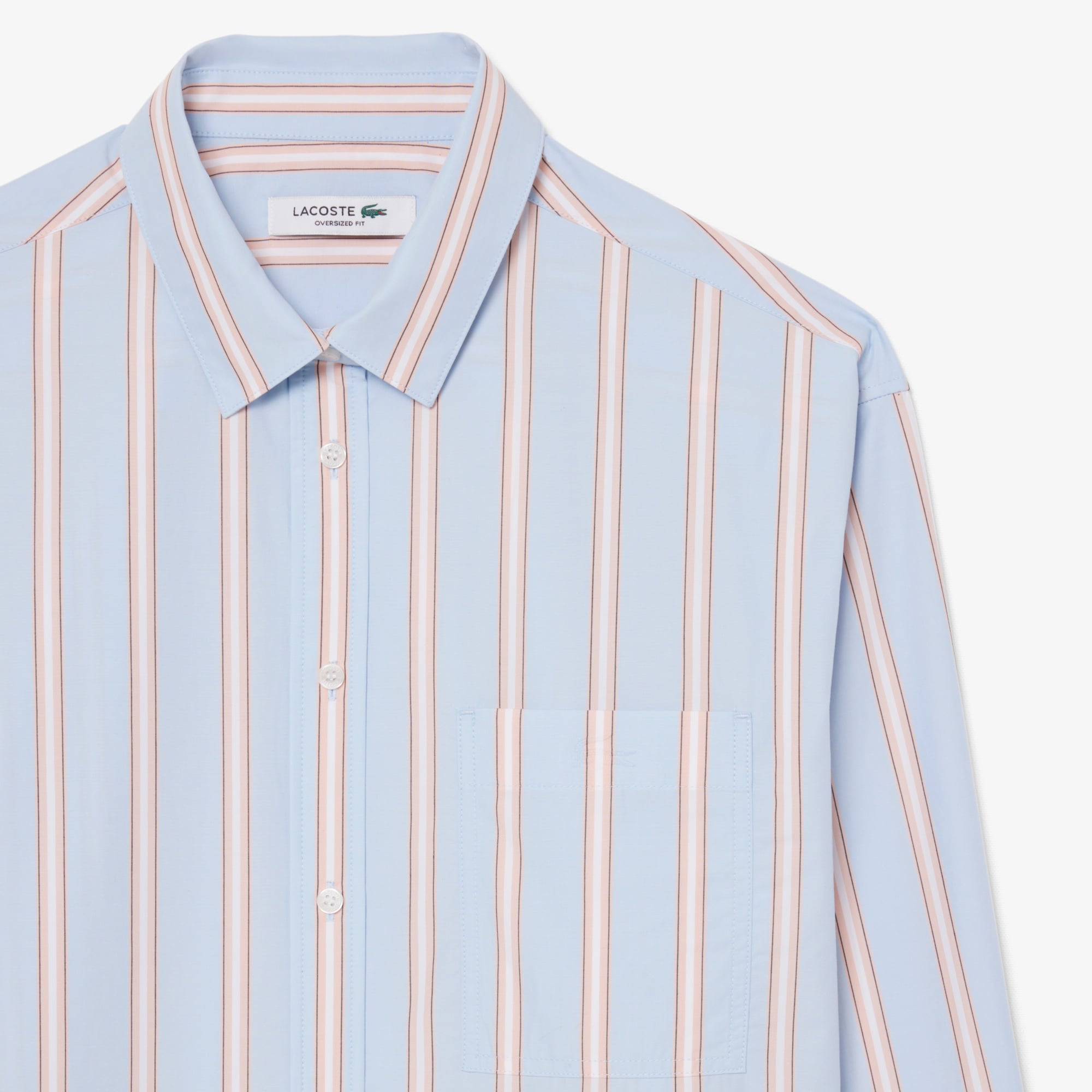 Lacoste Kadın Oversize Fit Çizgili Mavi Gömlek görsel 6