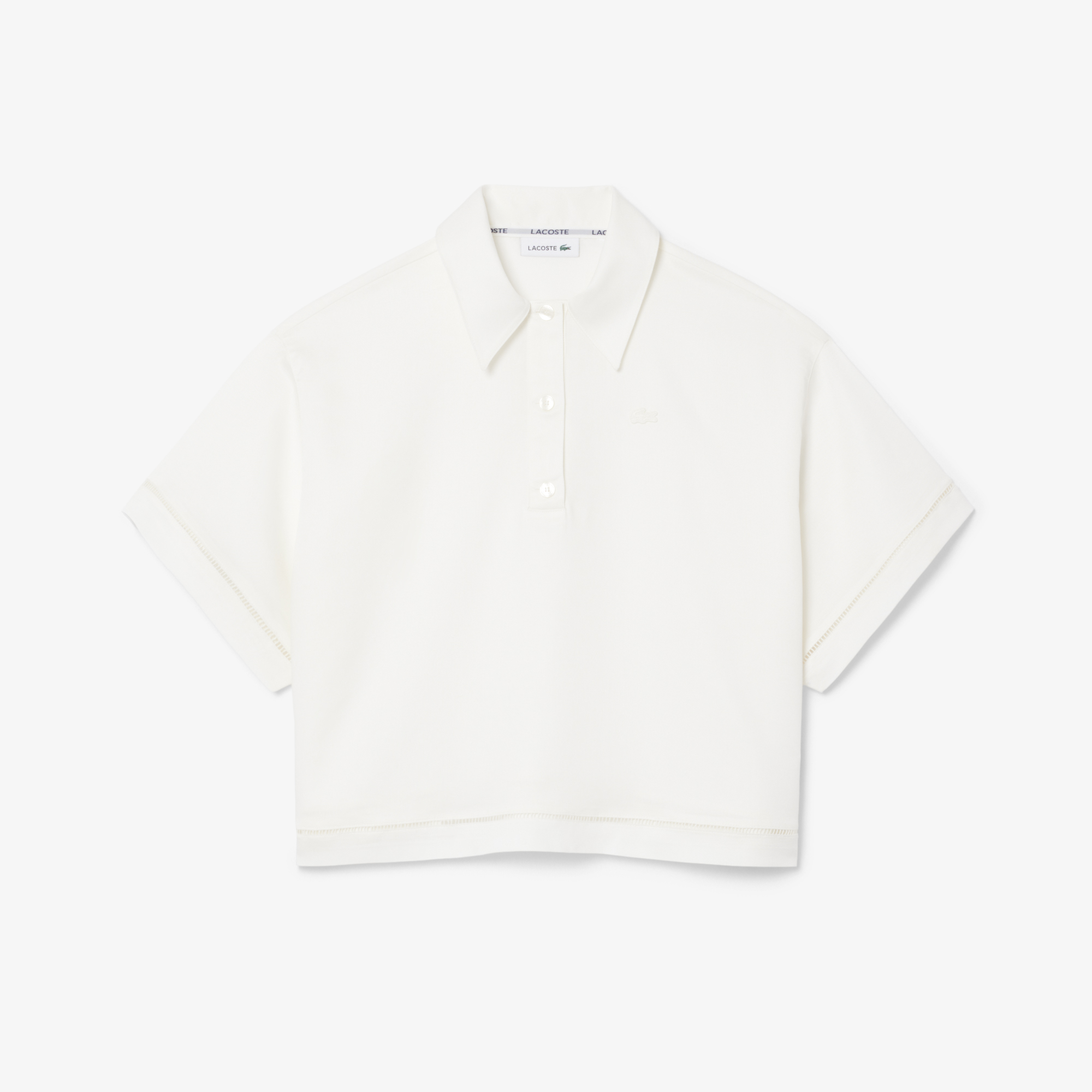 Lacoste Kadın Oversize Fit Truvakar Kollu Beyaz Polo görsel 5