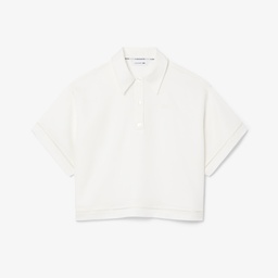 Kadın Oversize Fit Truvakar Kollu Beyaz Polo Beyaz