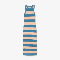 Kadın Regular Fit Kolsuz Bisiklet Yaka Çizgili Renkli Elbise Renkli