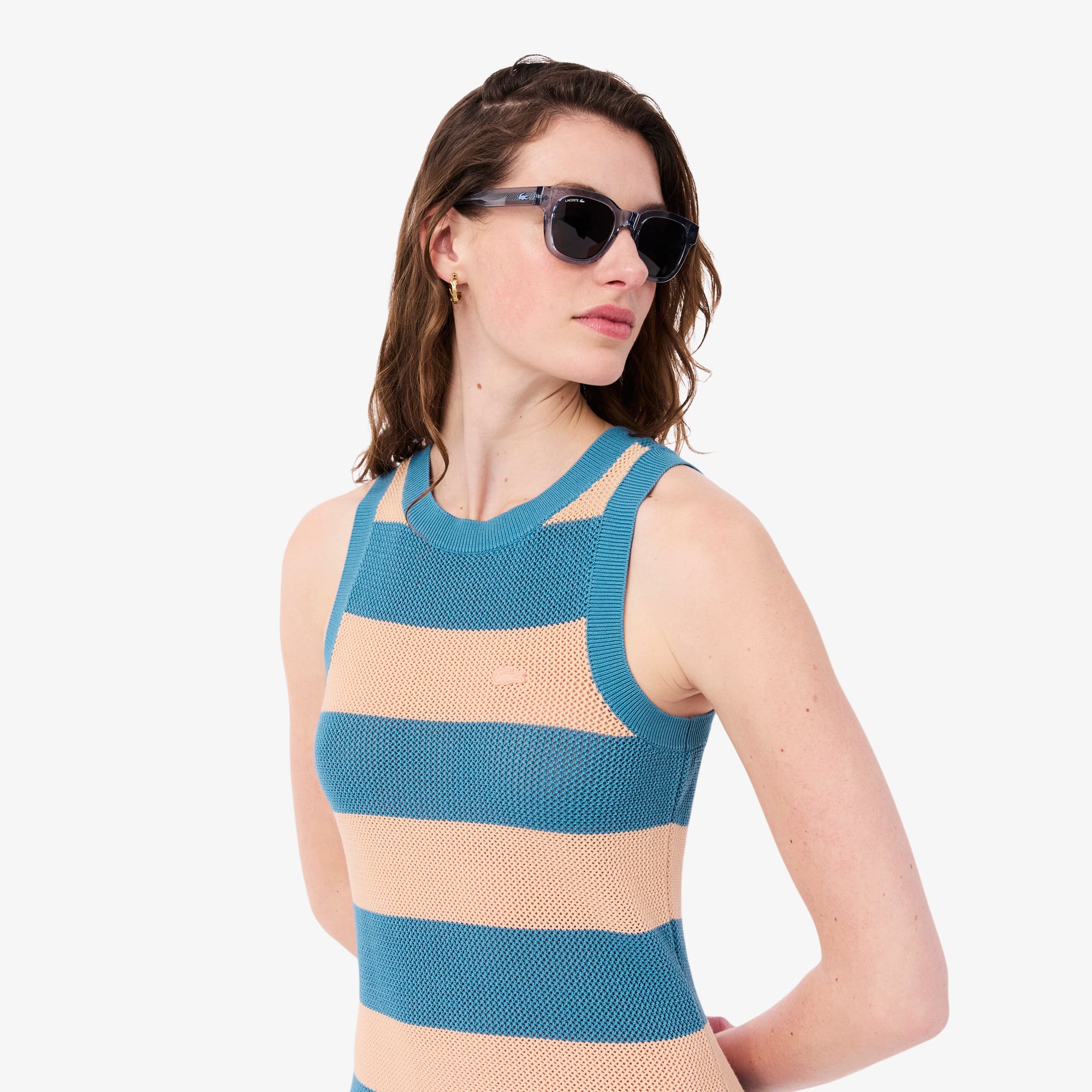 Lacoste Kadın Regular Fit Kolsuz Bisiklet Yaka Çizgili Renkli Elbise görsel 2