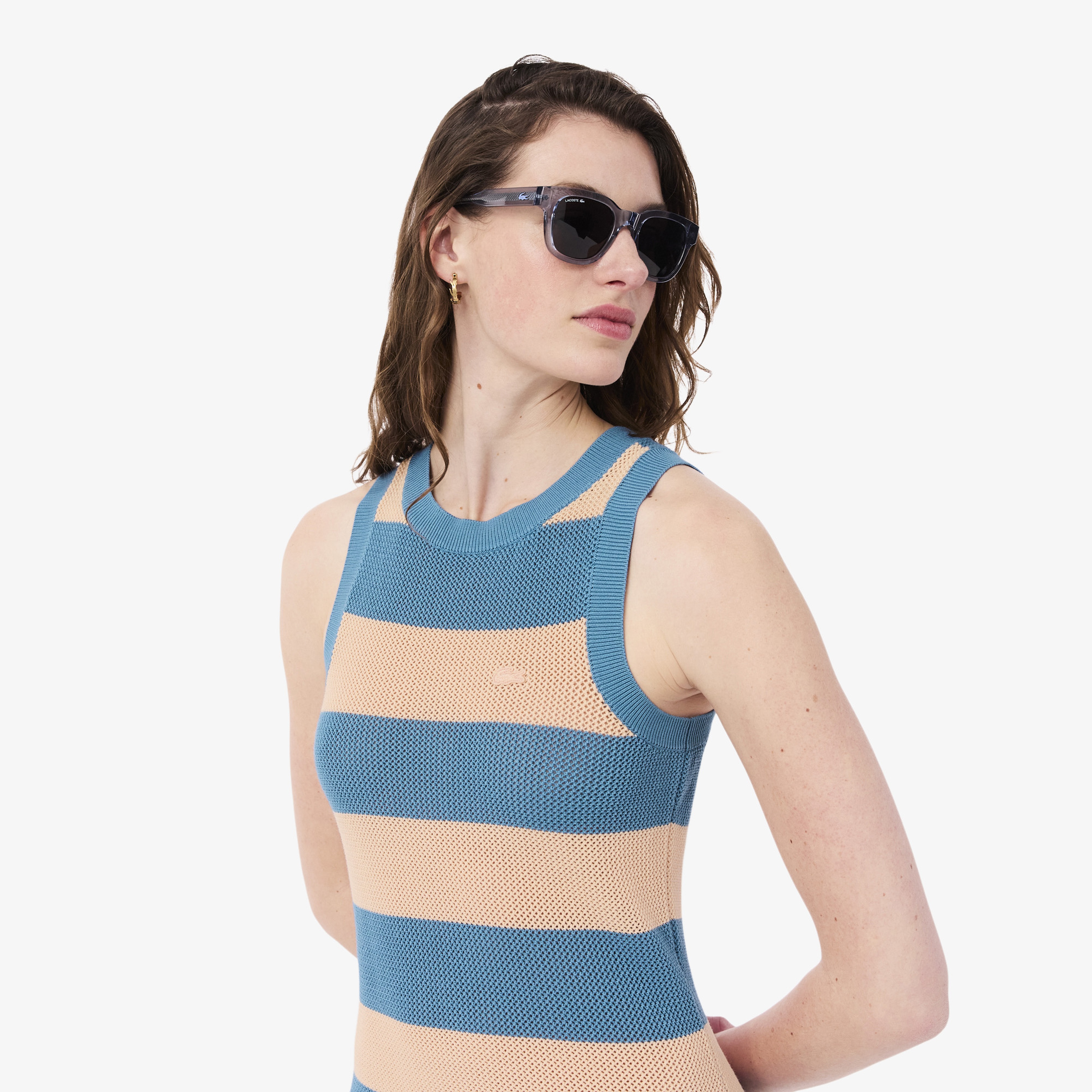 Kadın Regular Fit Kolsuz Bisiklet Yaka Çizgili Renkli Elbise