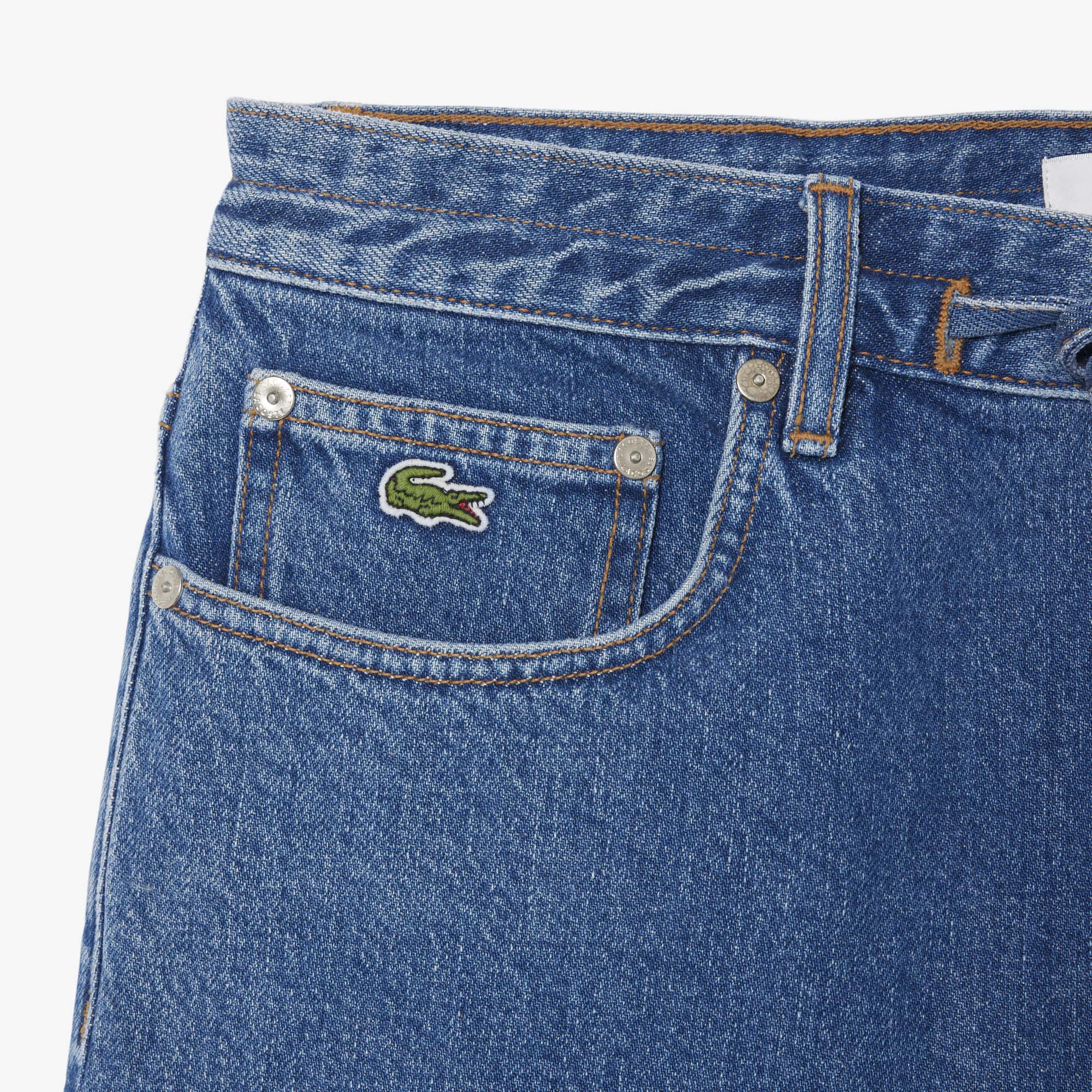 Lacoste Kadın Wide Leg Denim Lacivert Şort görsel 5