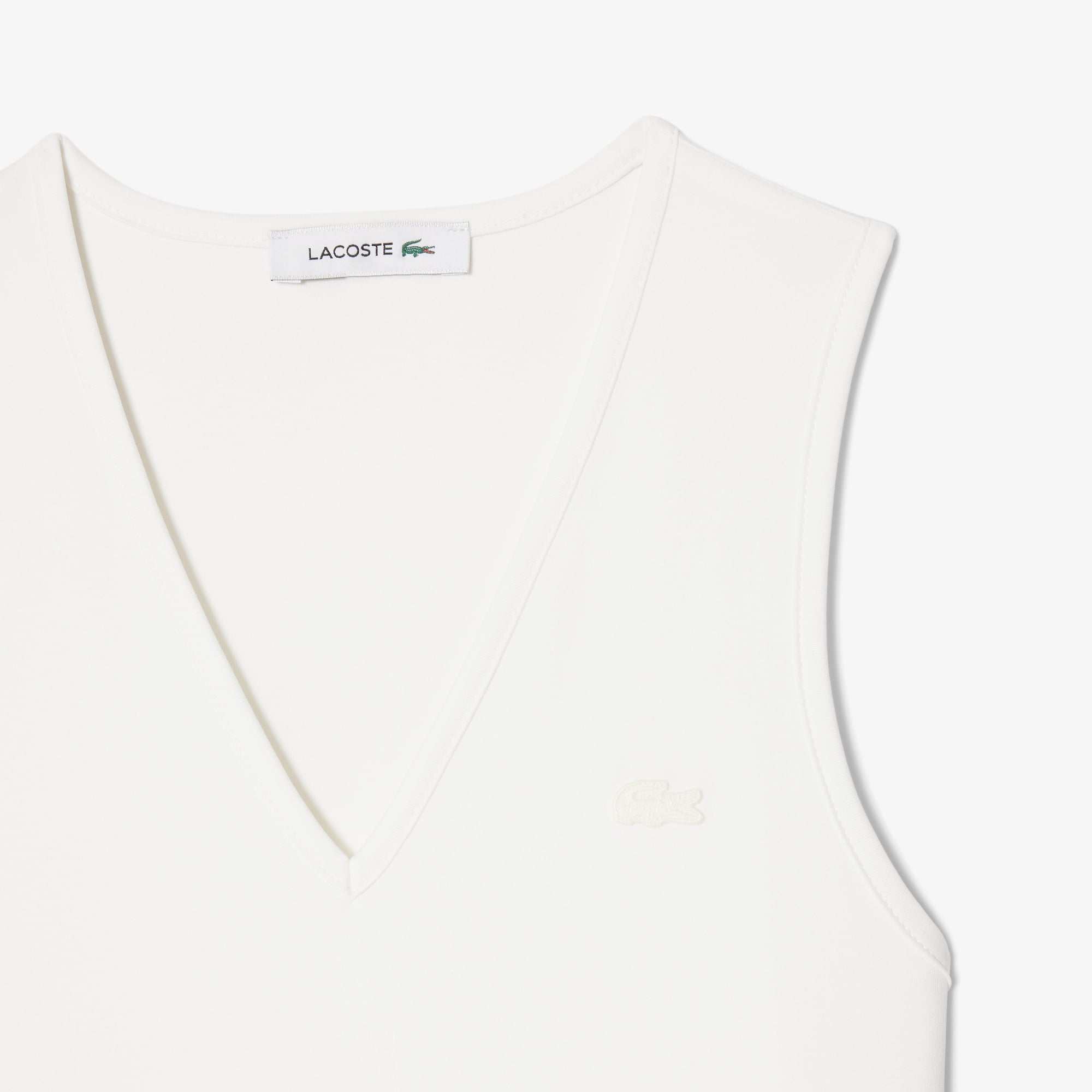 Lacoste Kadın Regular Fit Kolsuz V Yaka Beyaz Elbise görsel 6