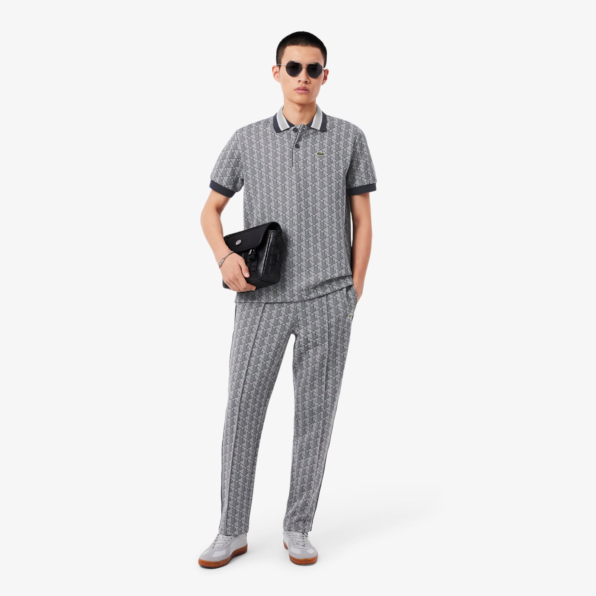 Erkek Classic Fit Monogram Gri Polo
