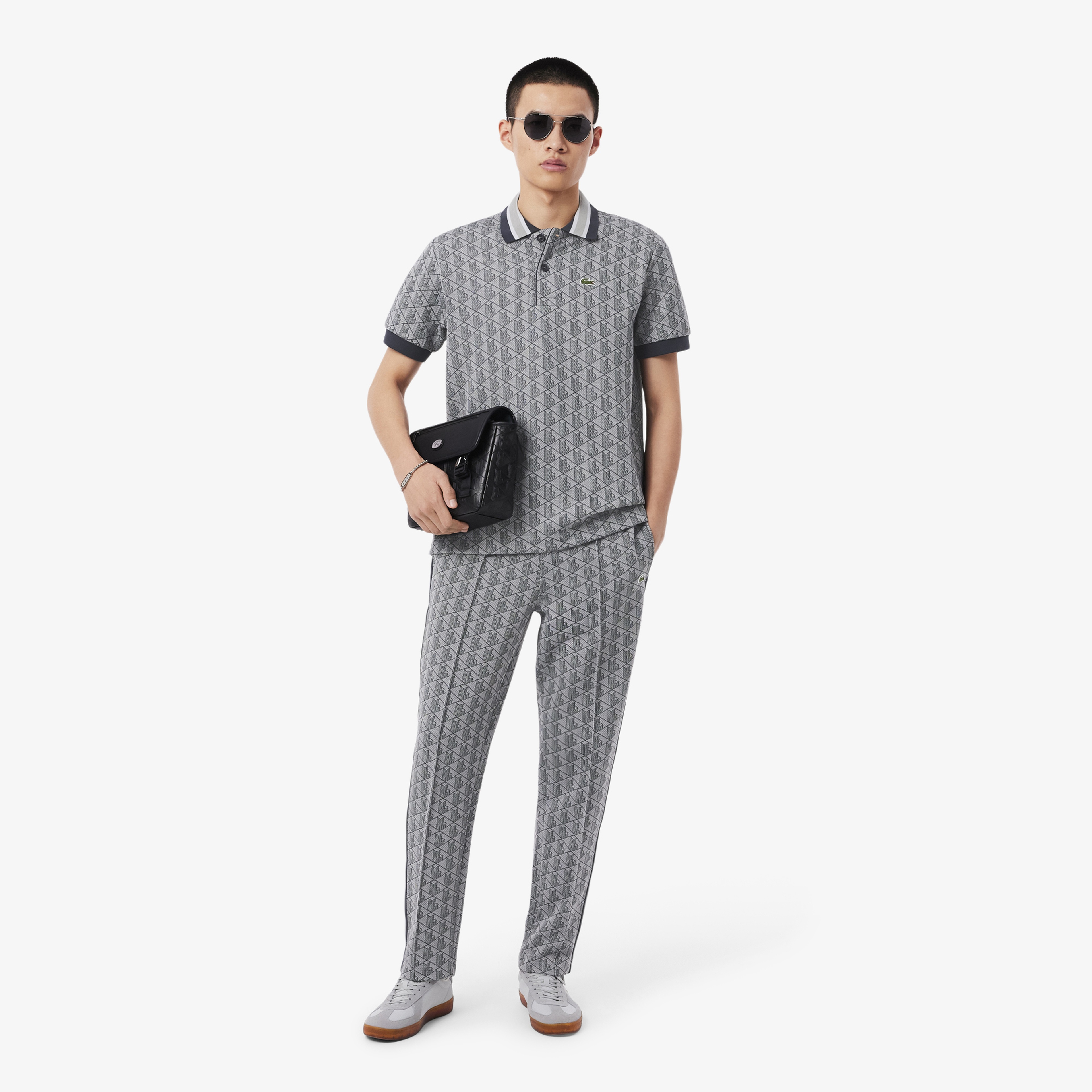 Erkek Classic Fit Monogram Gri Polo