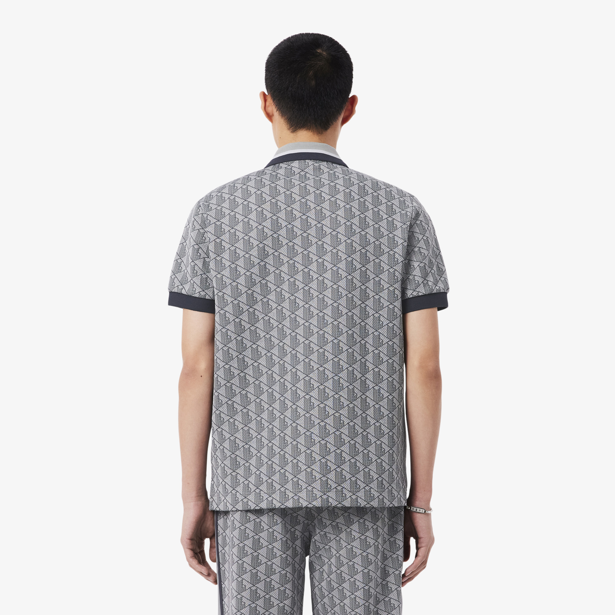 Lacoste Erkek Classic Fit Monogram Gri Polo görsel 3