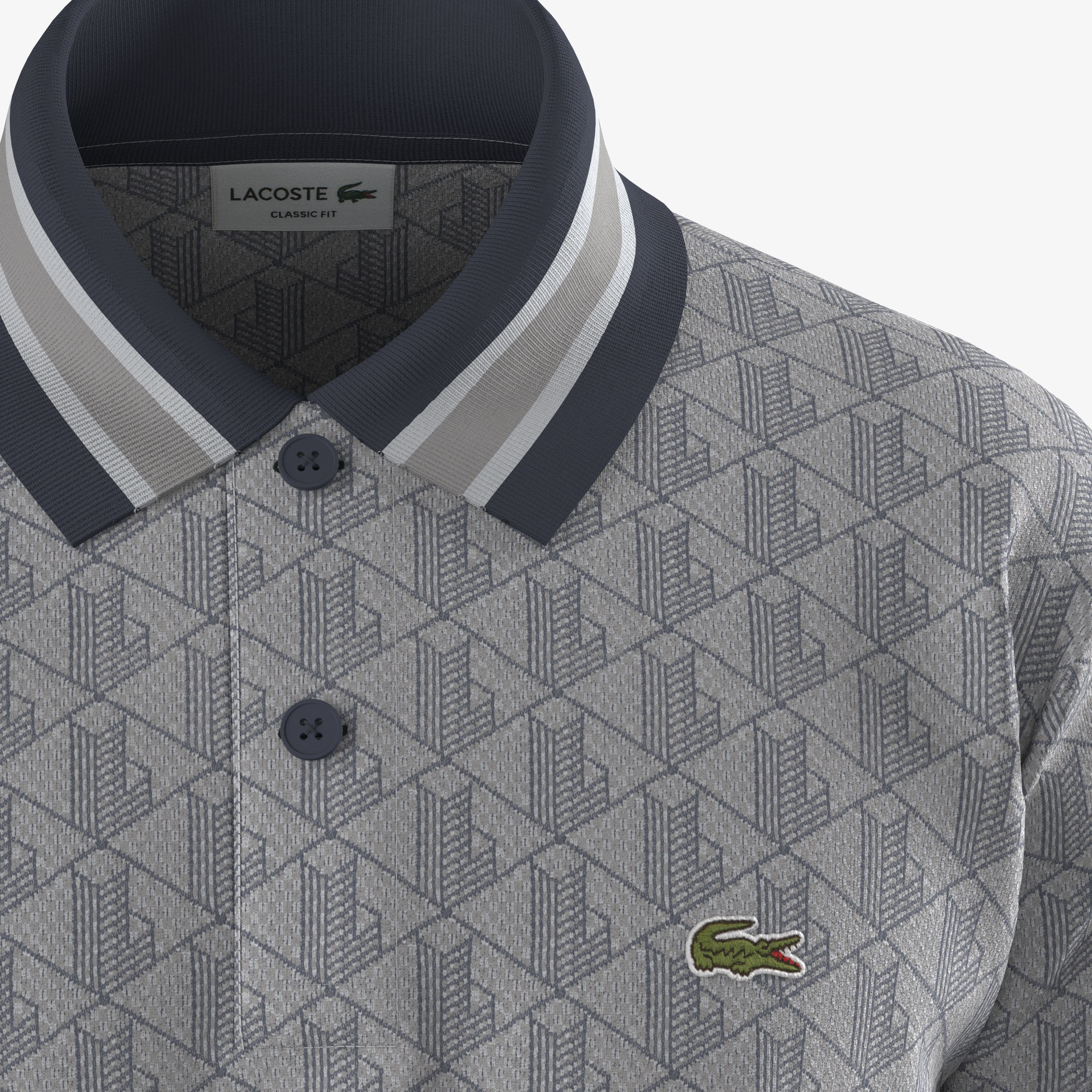 Lacoste Erkek Classic Fit Monogram Gri Polo görsel 4