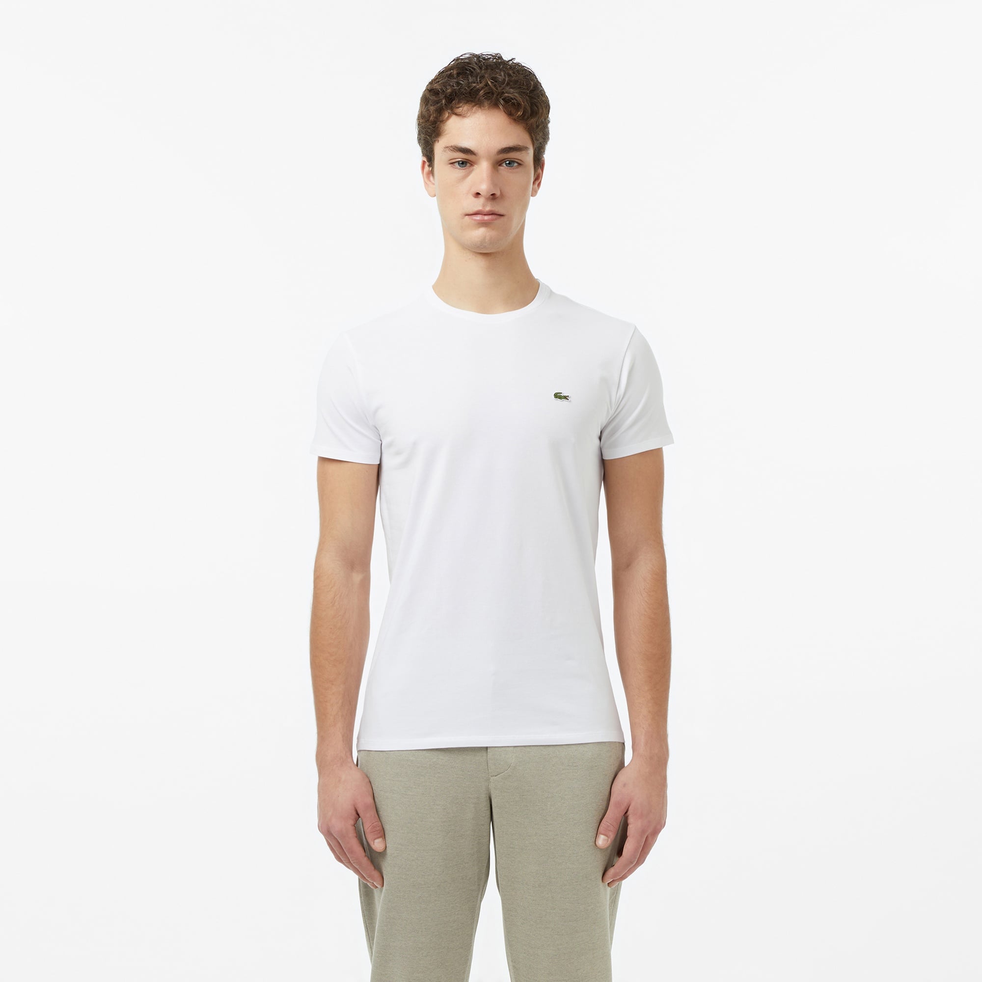 Erkek Slim Fit Bisiklet Yaka Beyaz T-Shirt