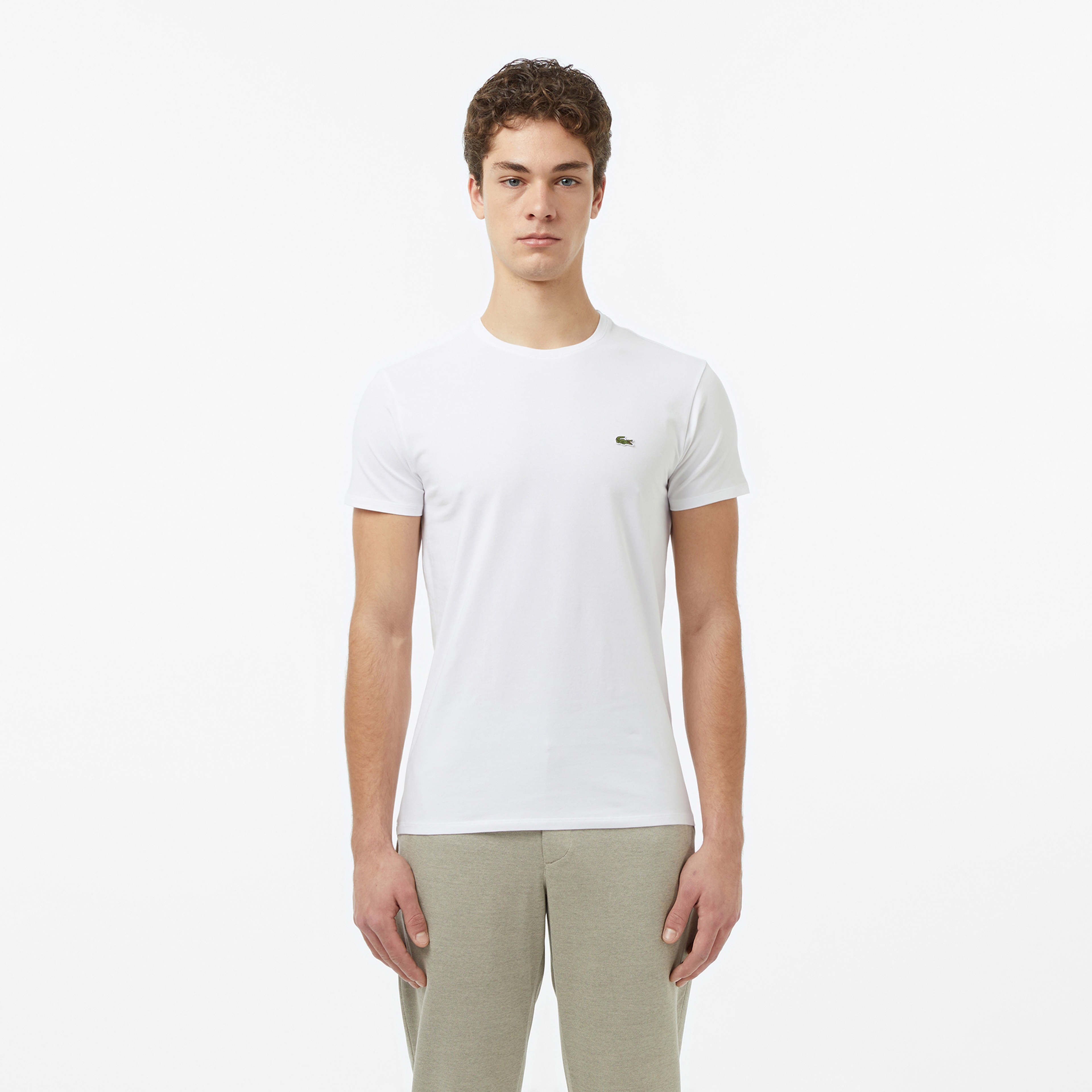 Erkek Slim Fit Bisiklet Yaka Beyaz T-Shirt