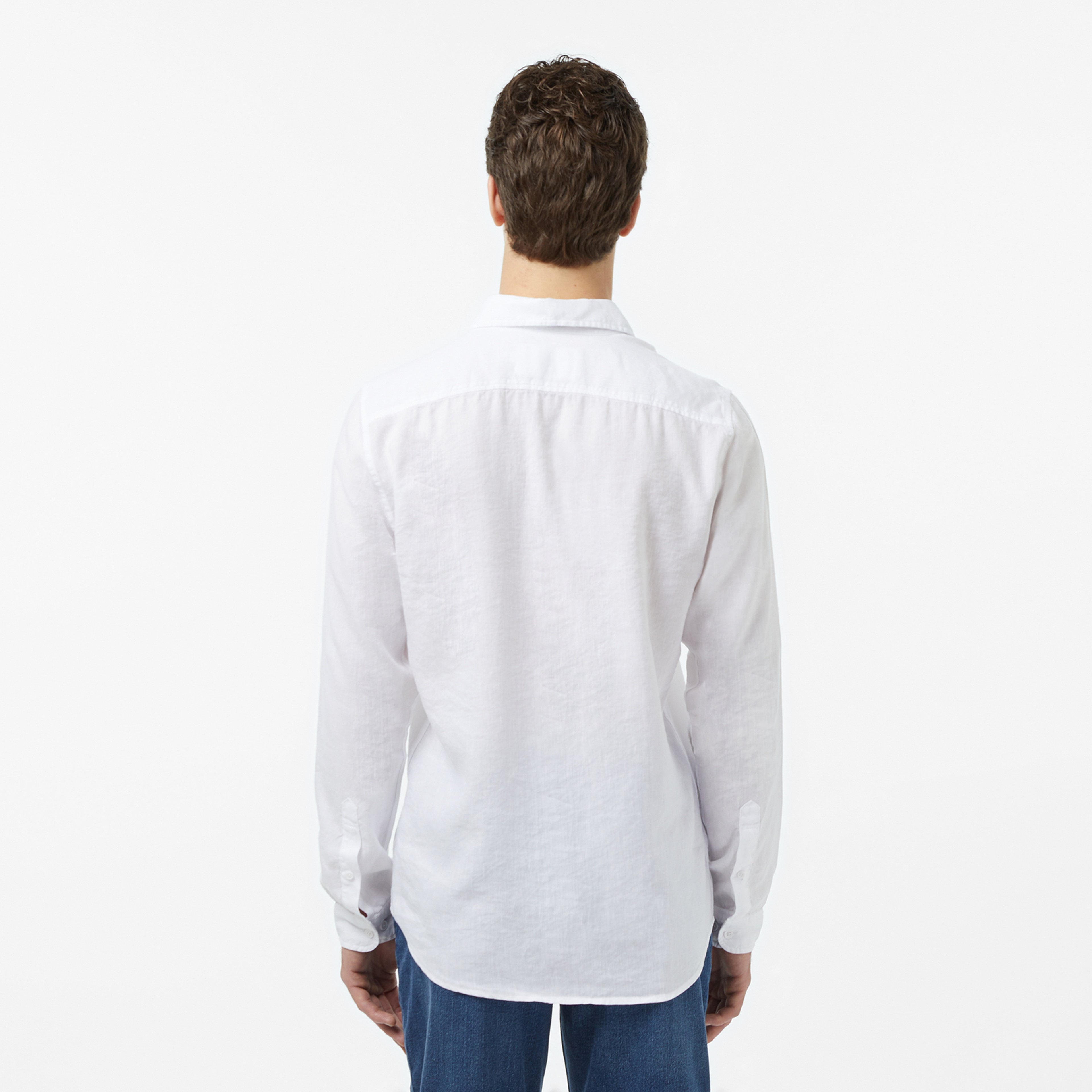 Erkek Slim Fit Keten Beyaz Gömlek