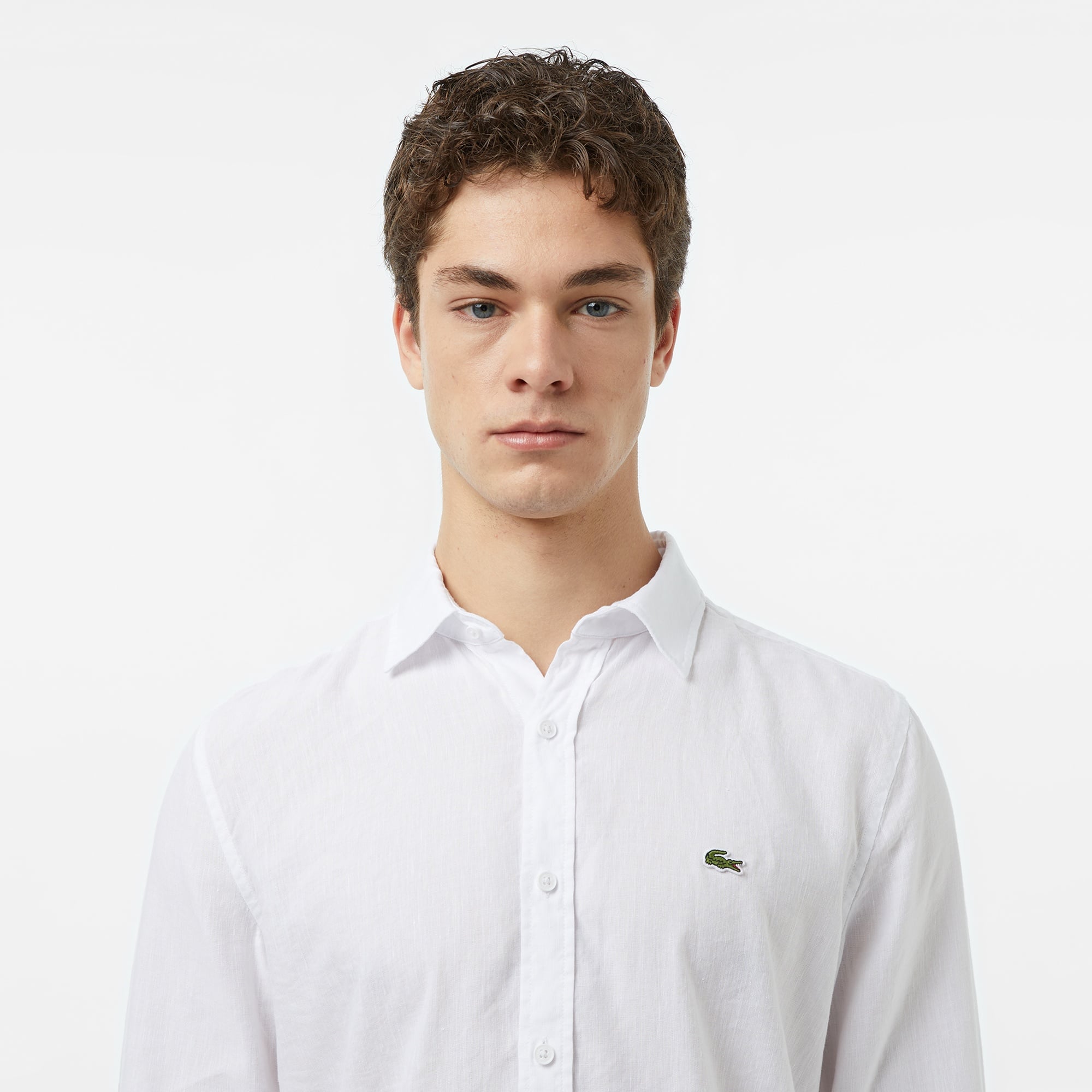 Erkek Slim Fit Keten Beyaz Gömlek