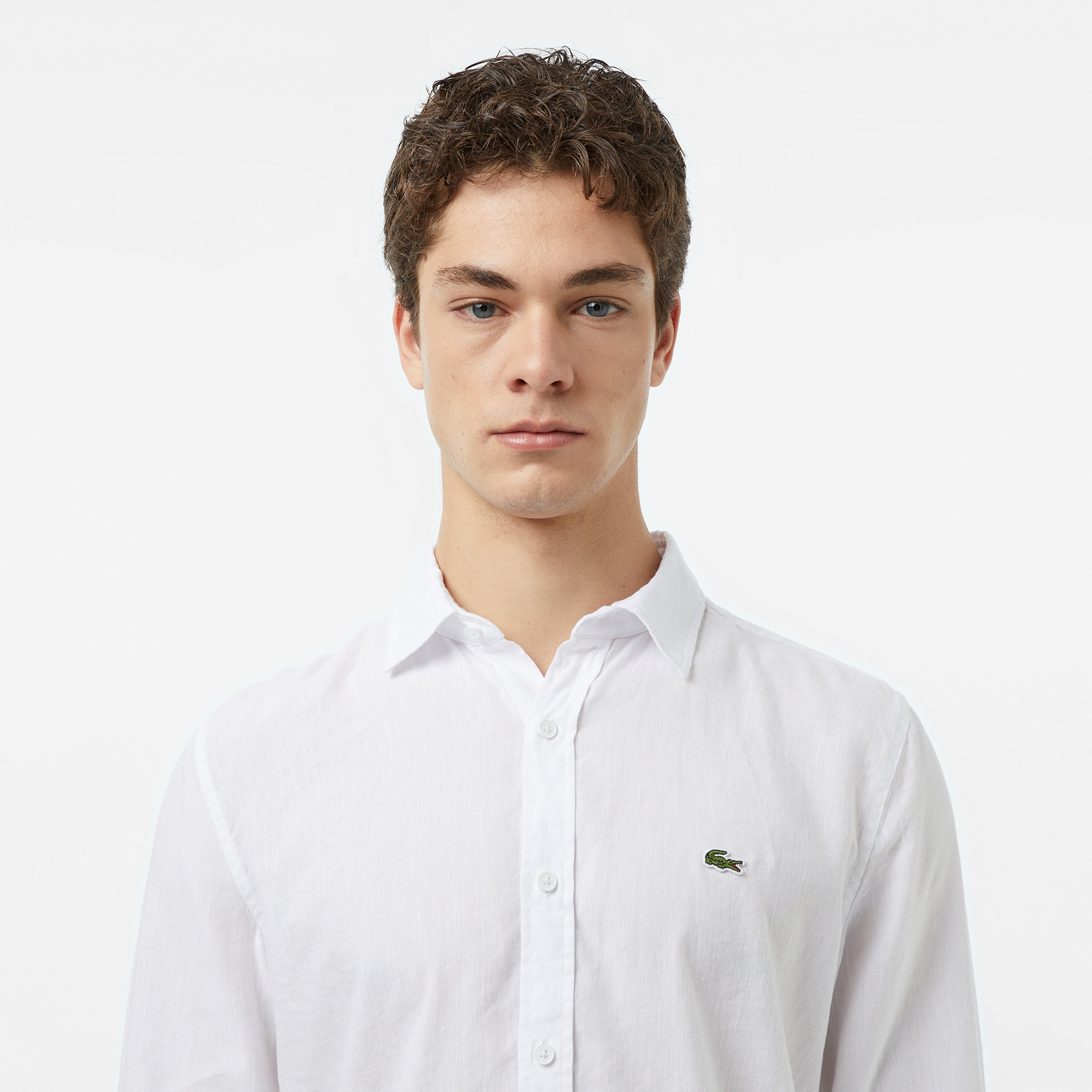 Erkek Slim Fit Keten Beyaz Gömlek