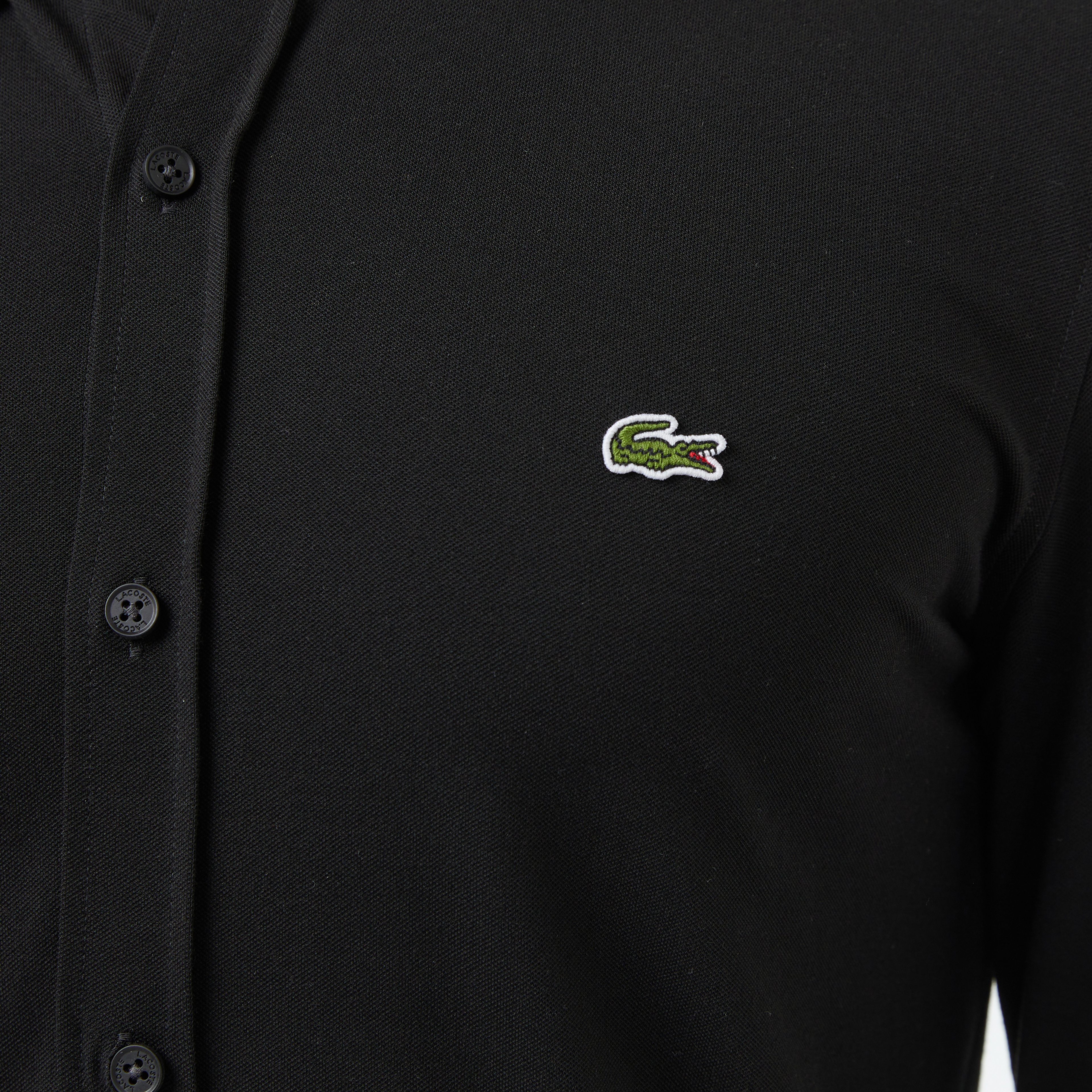 Erkek Slim Fit Düğmeli Yaka Siyah Gömlek