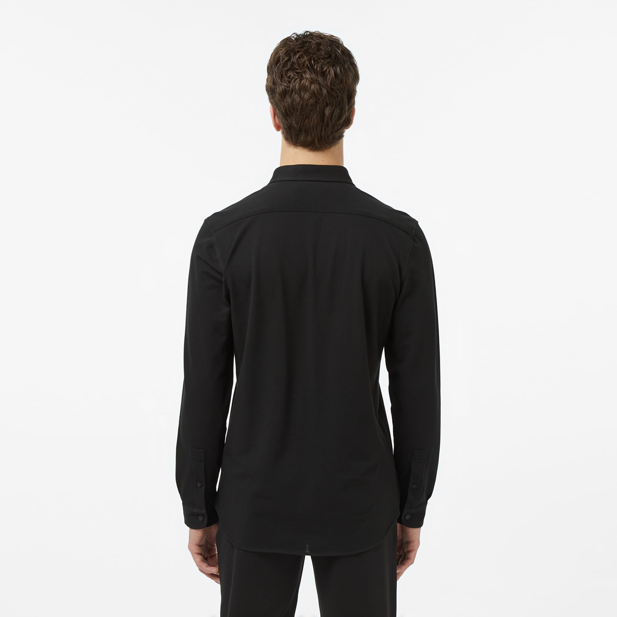 Erkek Slim Fit Düğmeli Yaka Siyah Gömlek