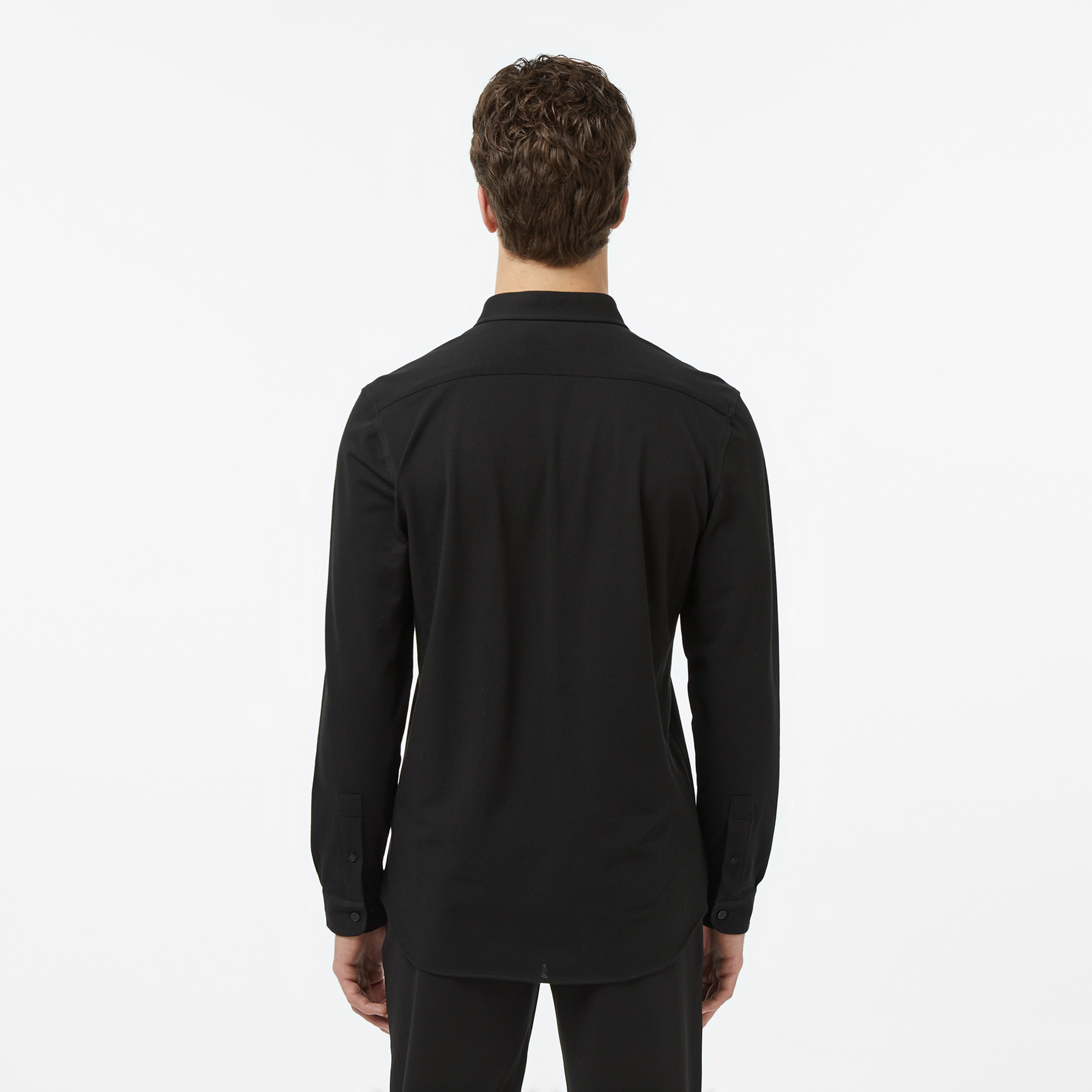 Erkek Slim Fit Düğmeli Yaka Siyah Gömlek