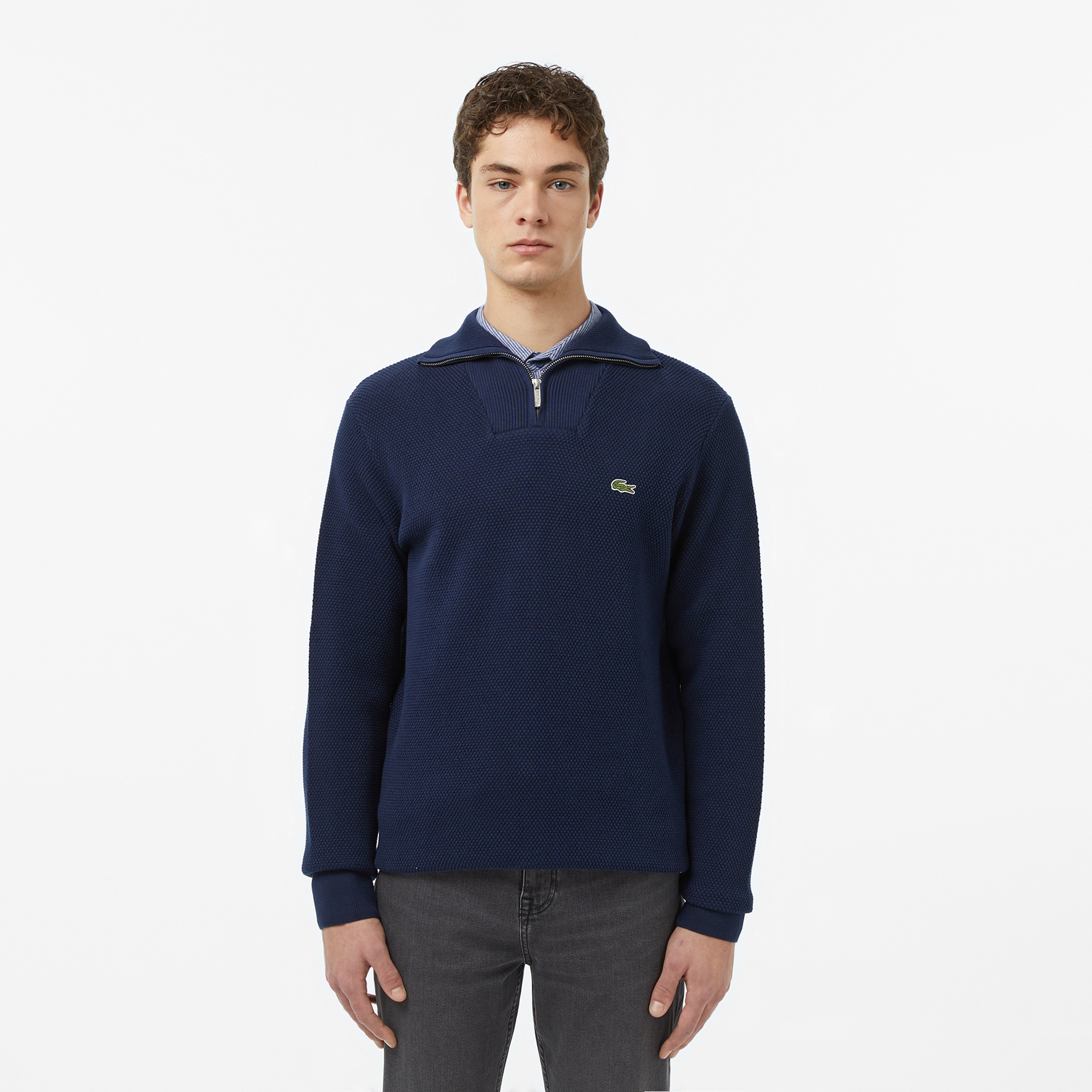 Erkek Classic Fit Yarım Fermuarlı Lacivert Kazak