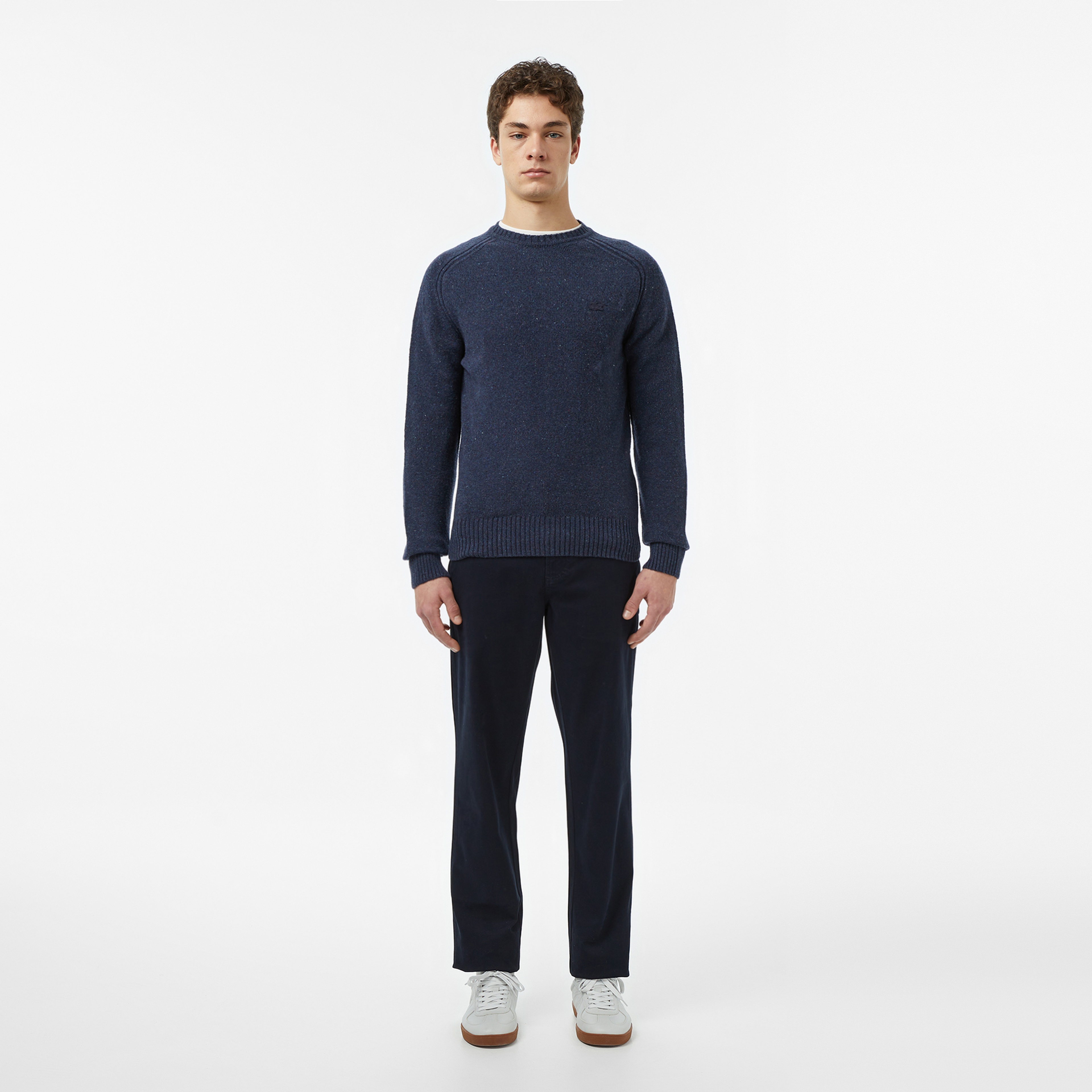 Erkek Classic Fit Bisiklet Yaka Yün Lacivert Kazak