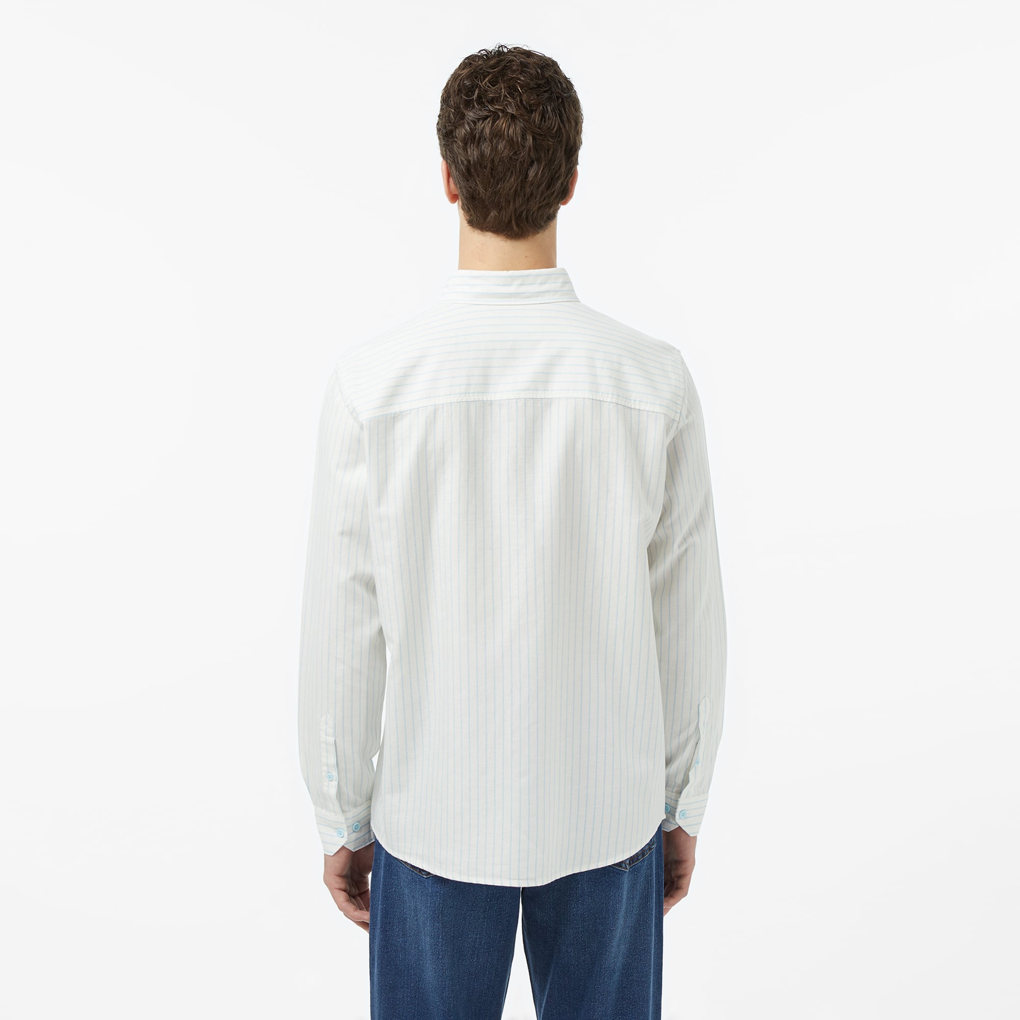 Lacoste Erkek Reguar Fit Çizgili Keten Beyaz Gömlek görsel 2