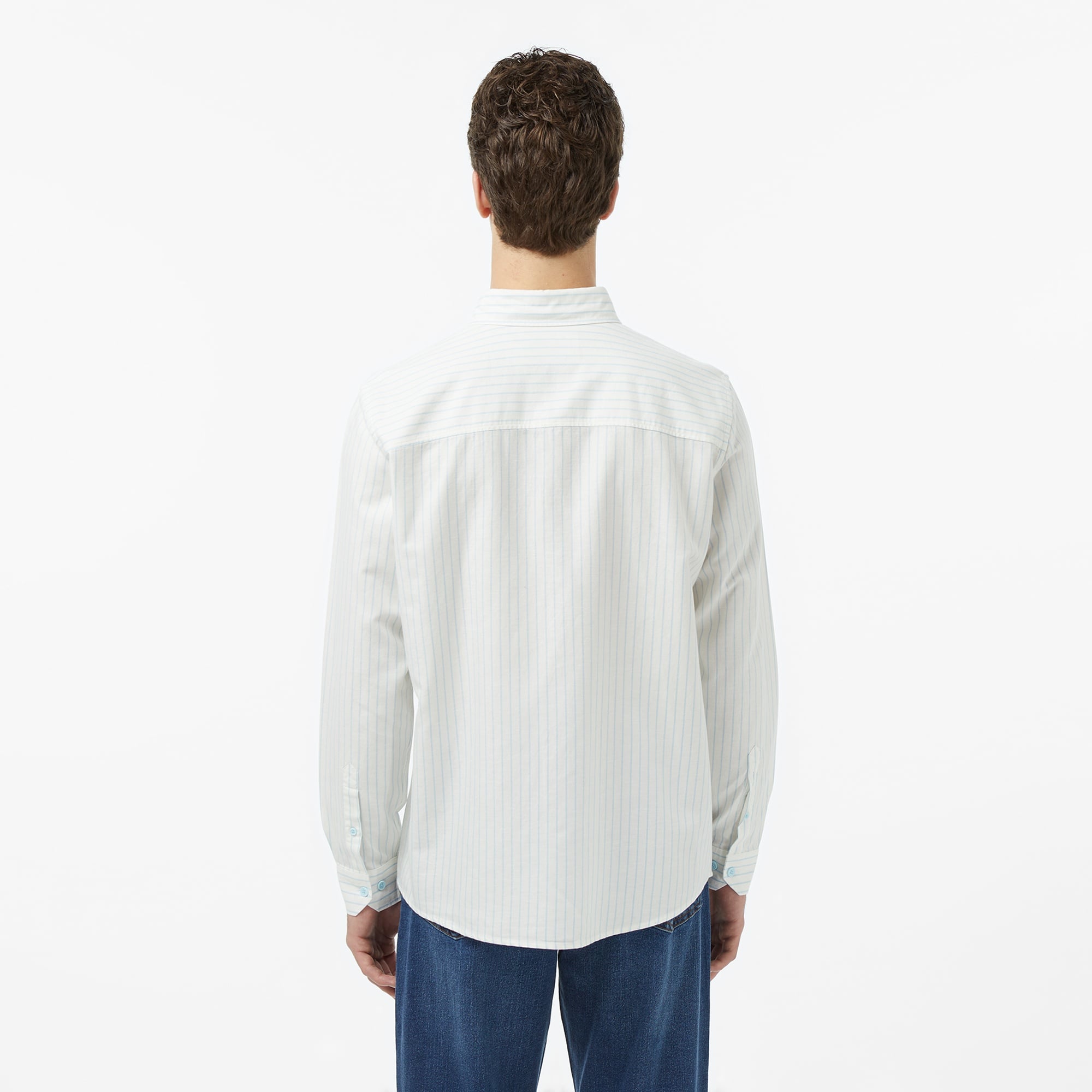 Erkek Reguar Fit Çizgili Beyaz Gömlek